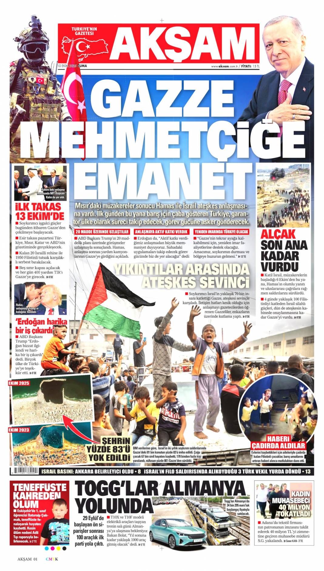 733 gün sonra silahlar sustu, Yüzün hep gülsün Gazze: 10 Ekim 2025 Cuma güncel gazete manşetleri 23