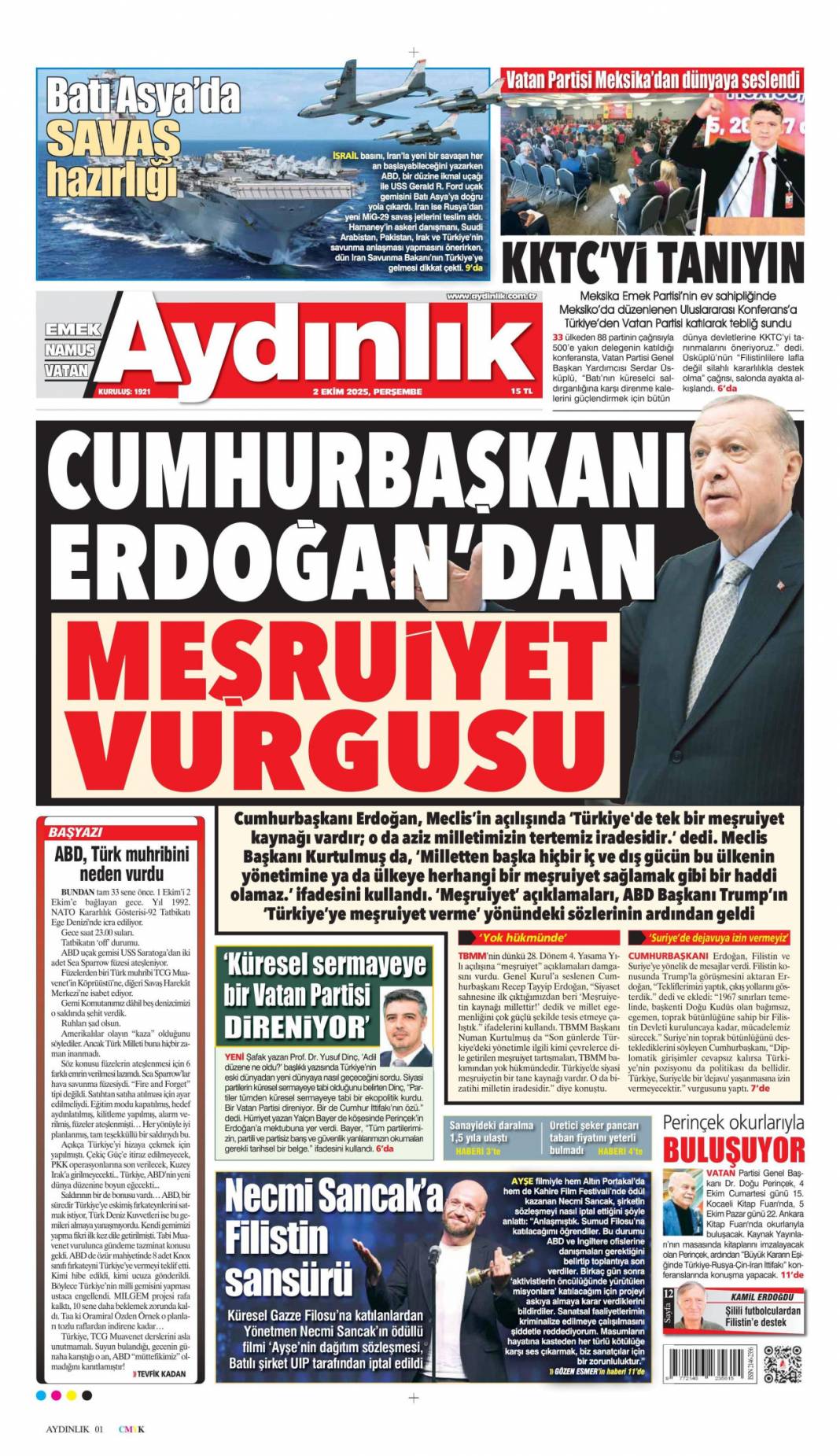 CHP'ye milli birlik dersi: 2 Ekim 2025 Perşembe güncel gazete manşetleri 8