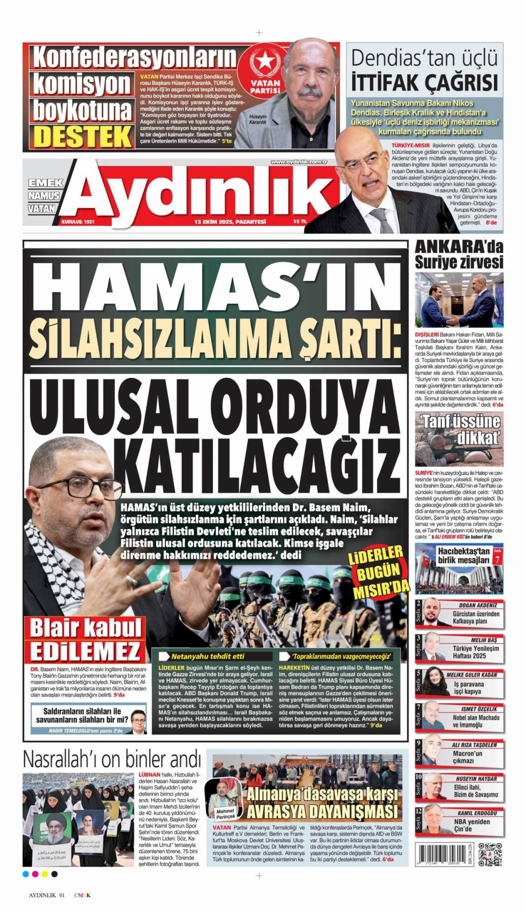 İsrail attığı imzanın arkasında durmalı: 13 Ekim 2025 Pazartesi, güncel gazete manşetleri 22