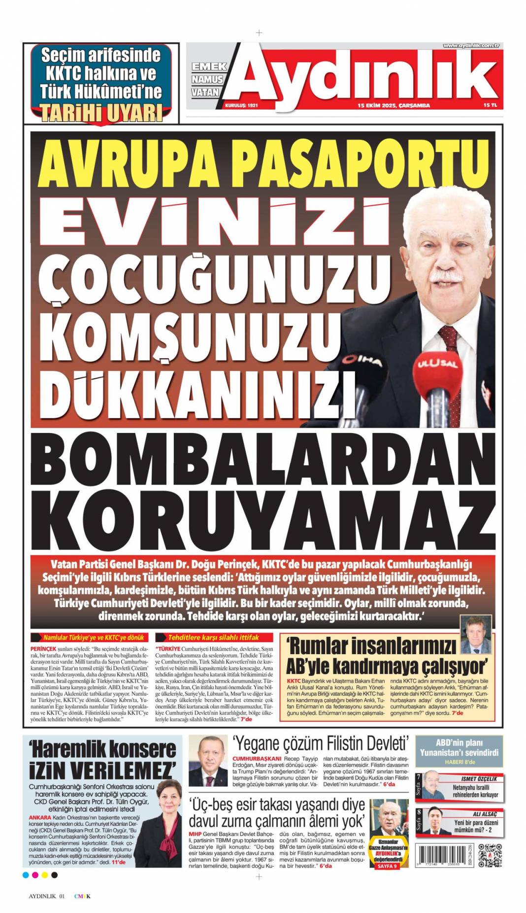 Gazze'ye can suyu olacağız: 15 Ekim 2025 Çarşamba güncel gazete manşetleri 7