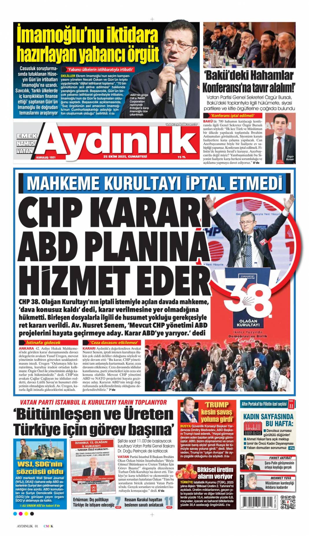 Dar gelirliye 500 bin konut: 25 Ekim 2025 Cumartesi güncel gazete manşetleri 6