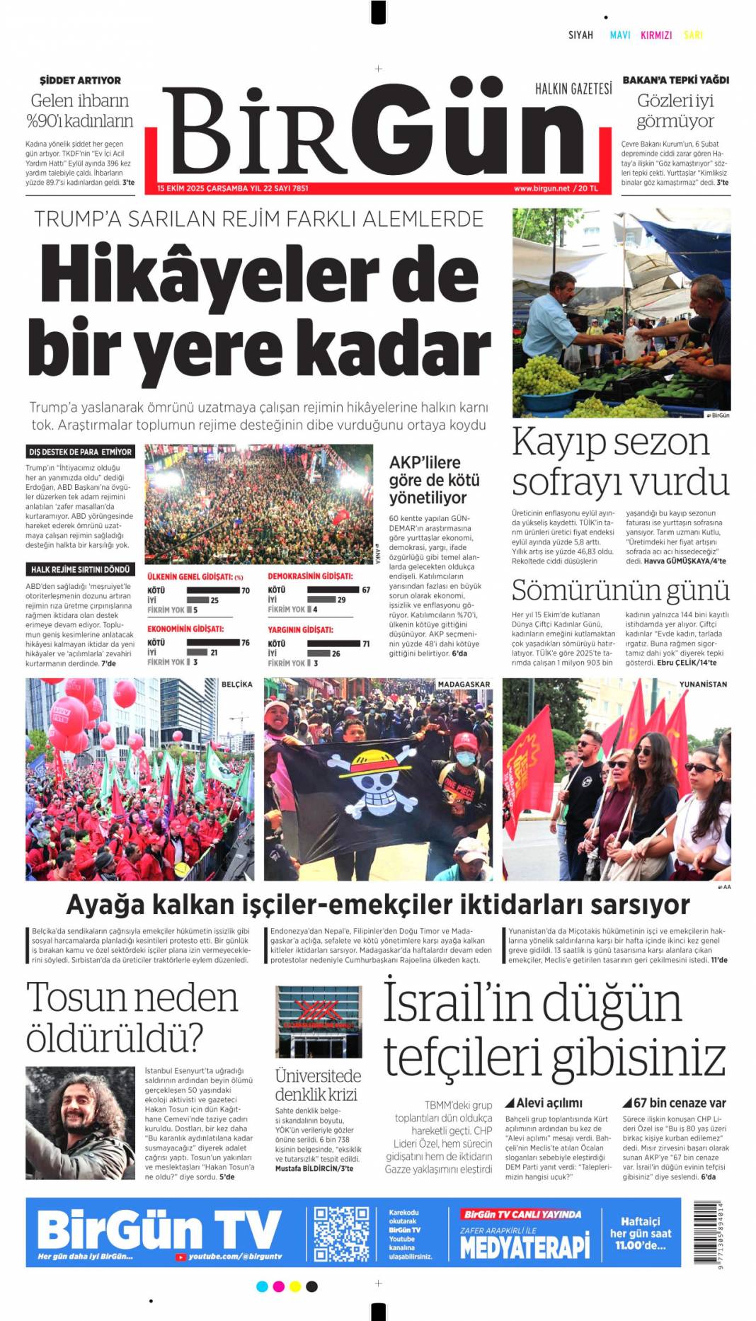 Gazze'ye can suyu olacağız: 15 Ekim 2025 Çarşamba güncel gazete manşetleri 8