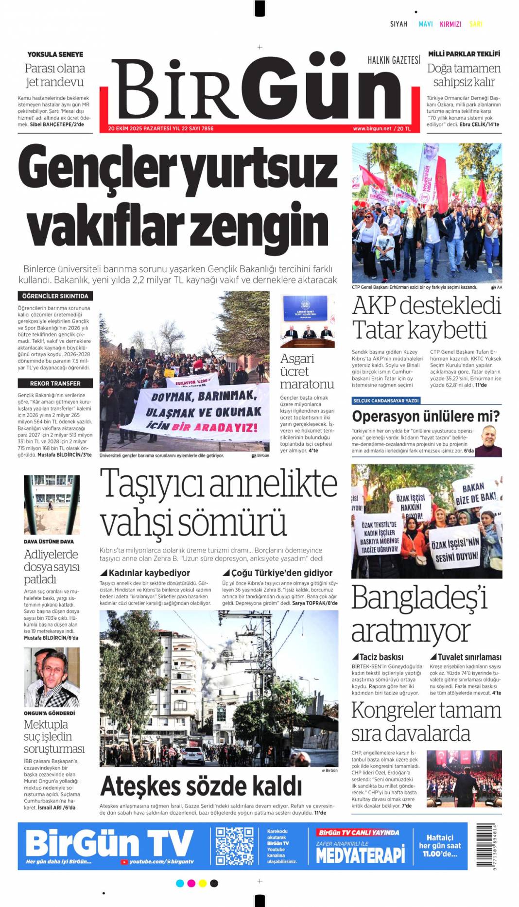 Katil İsrail'in ateşkesi yok: 20 Ekim 2025 Pazartesi güncel gazete manşetleri 10