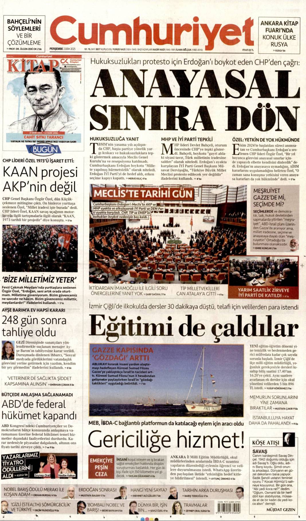 CHP'ye milli birlik dersi: 2 Ekim 2025 Perşembe güncel gazete manşetleri 6