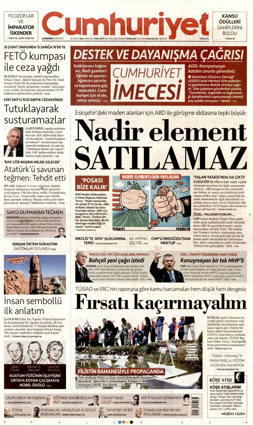 İsrail lehine İran sahada: 8 Ekim 2025 Çarşamba  güncel gazete manşetleri 3