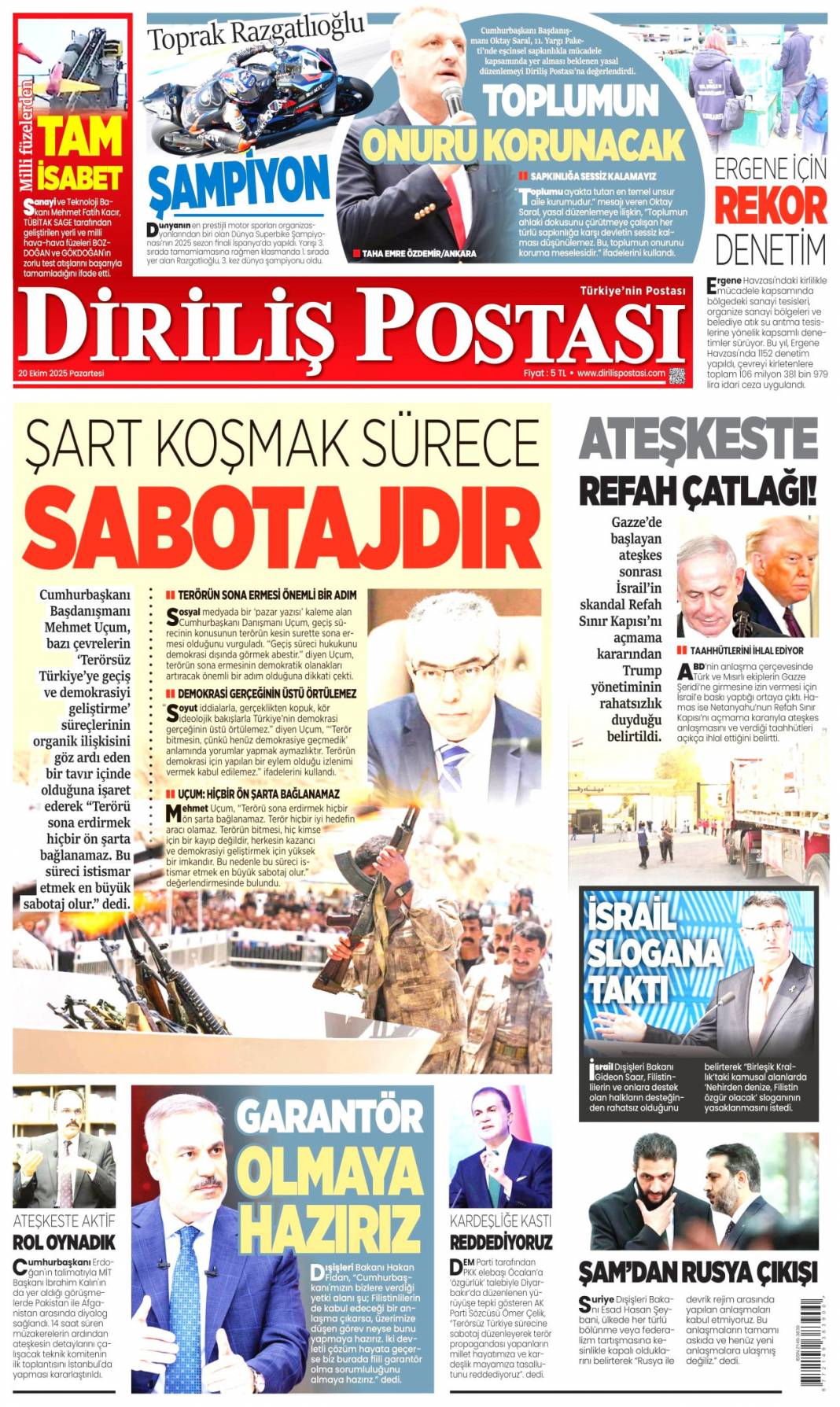 Katil İsrail'in ateşkesi yok: 20 Ekim 2025 Pazartesi güncel gazete manşetleri 11