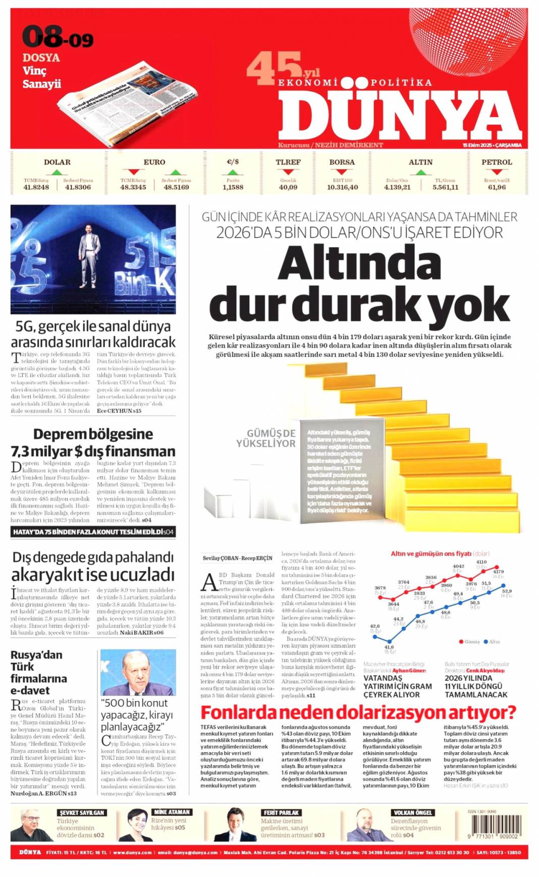 Gazze'ye can suyu olacağız: 15 Ekim 2025 Çarşamba güncel gazete manşetleri 10