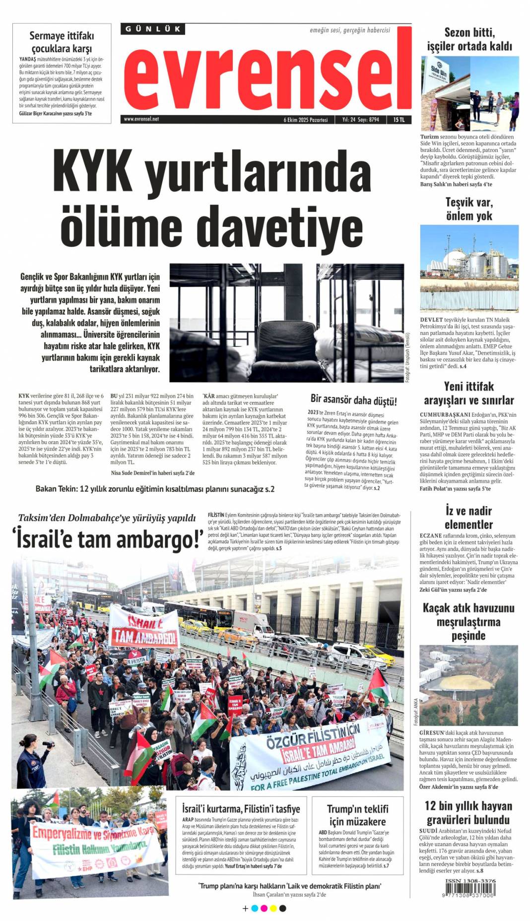 Soykırıma karşı Türkiye ayakta: 6 Ekim 2025 Pazartesi güncel gazete manşetleri 11