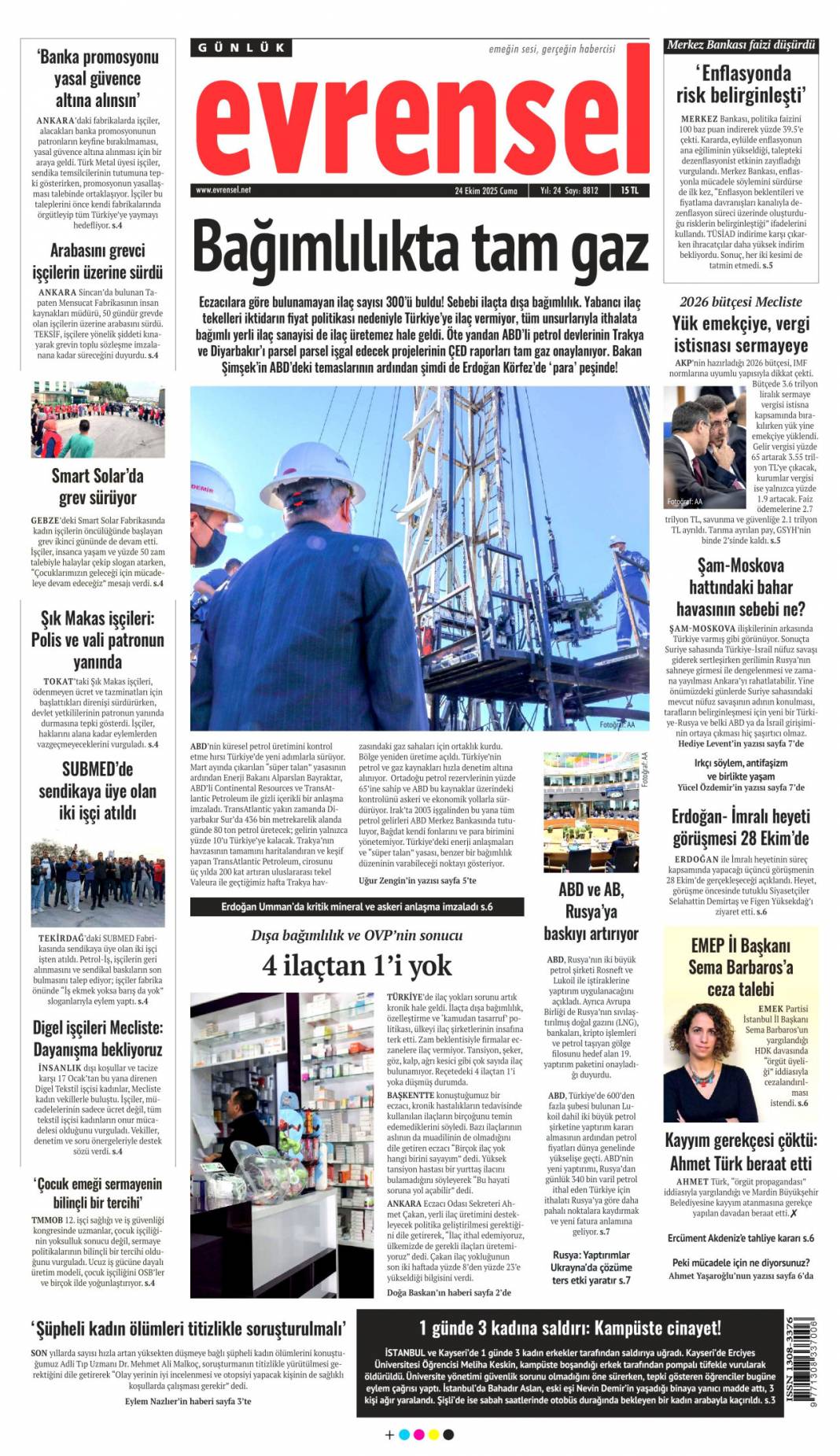 Boğazı haraca bağlamışlar: 24 Ekim 2025 cuma, güncel gazete manşetleri 24