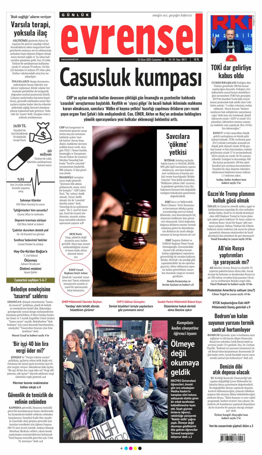 Dar gelirliye 500 bin konut: 25 Ekim 2025 Cumartesi güncel gazete manşetleri 9