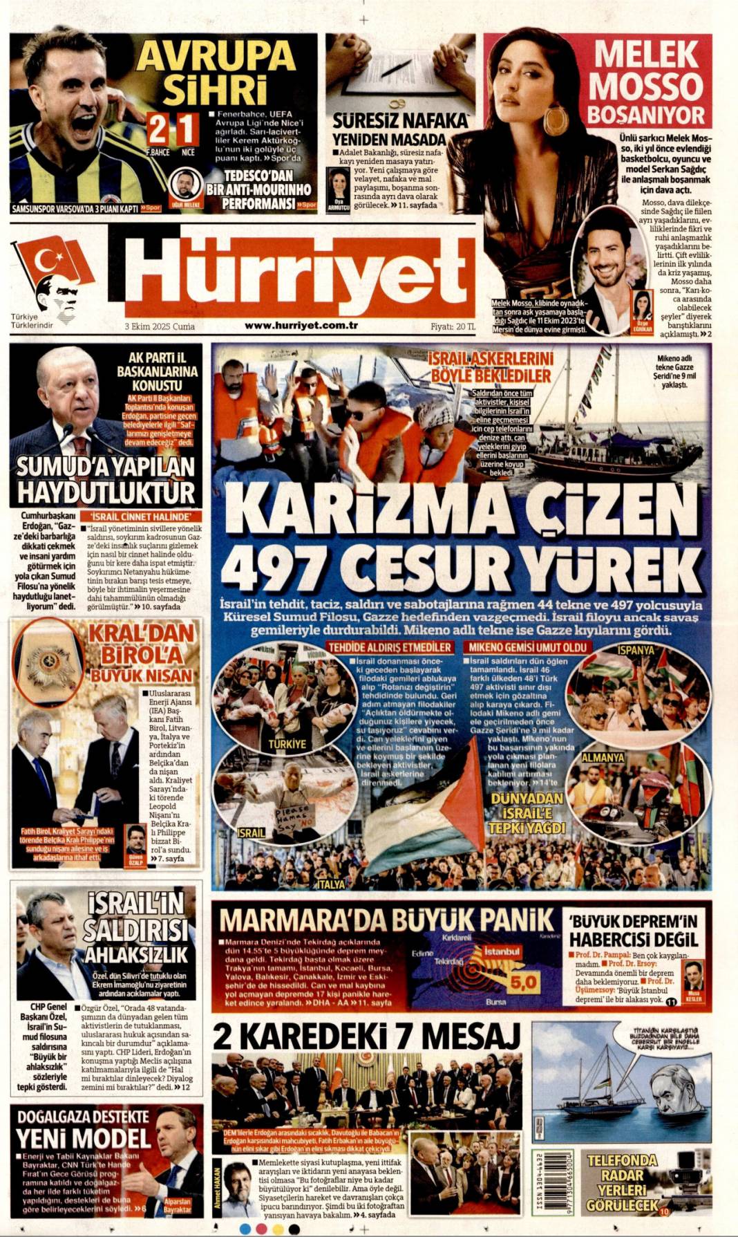 Karizma çizen 497 cesur yürek: 3 Ekim 2025 Cuma güncel gazete manşetleri 1