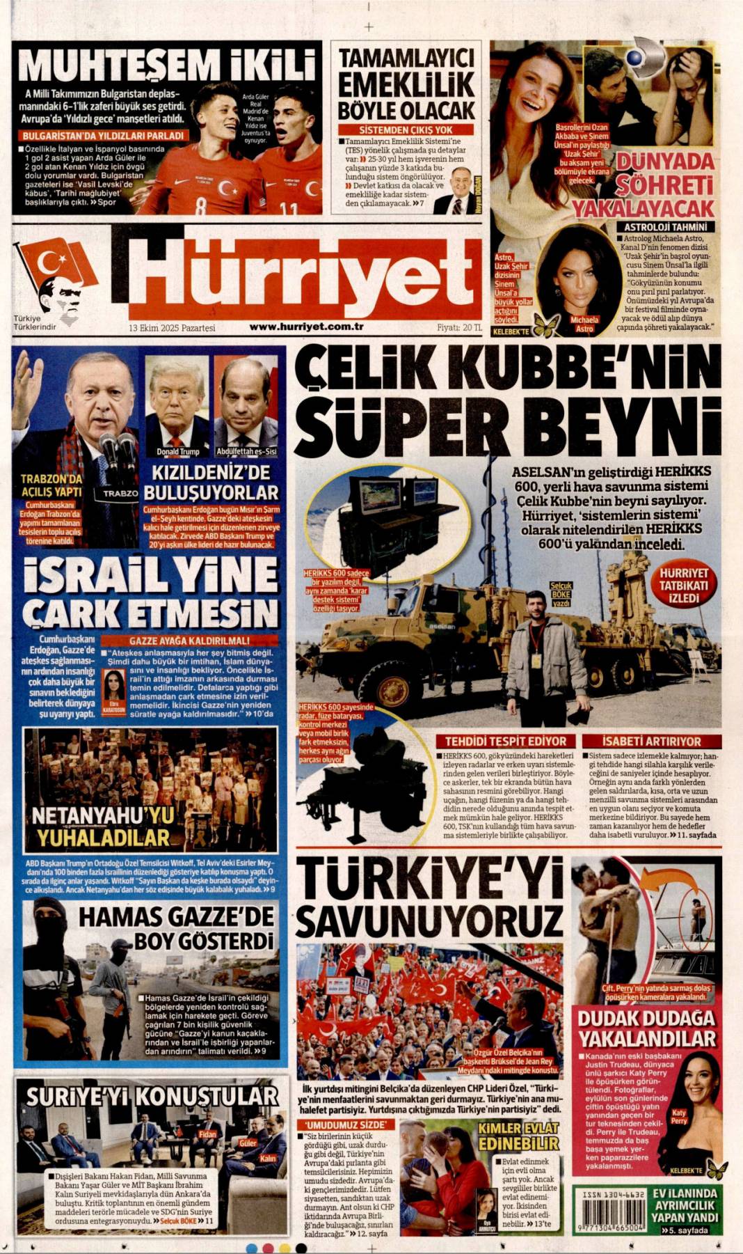 İsrail attığı imzanın arkasında durmalı: 13 Ekim 2025 Pazartesi, güncel gazete manşetleri 4