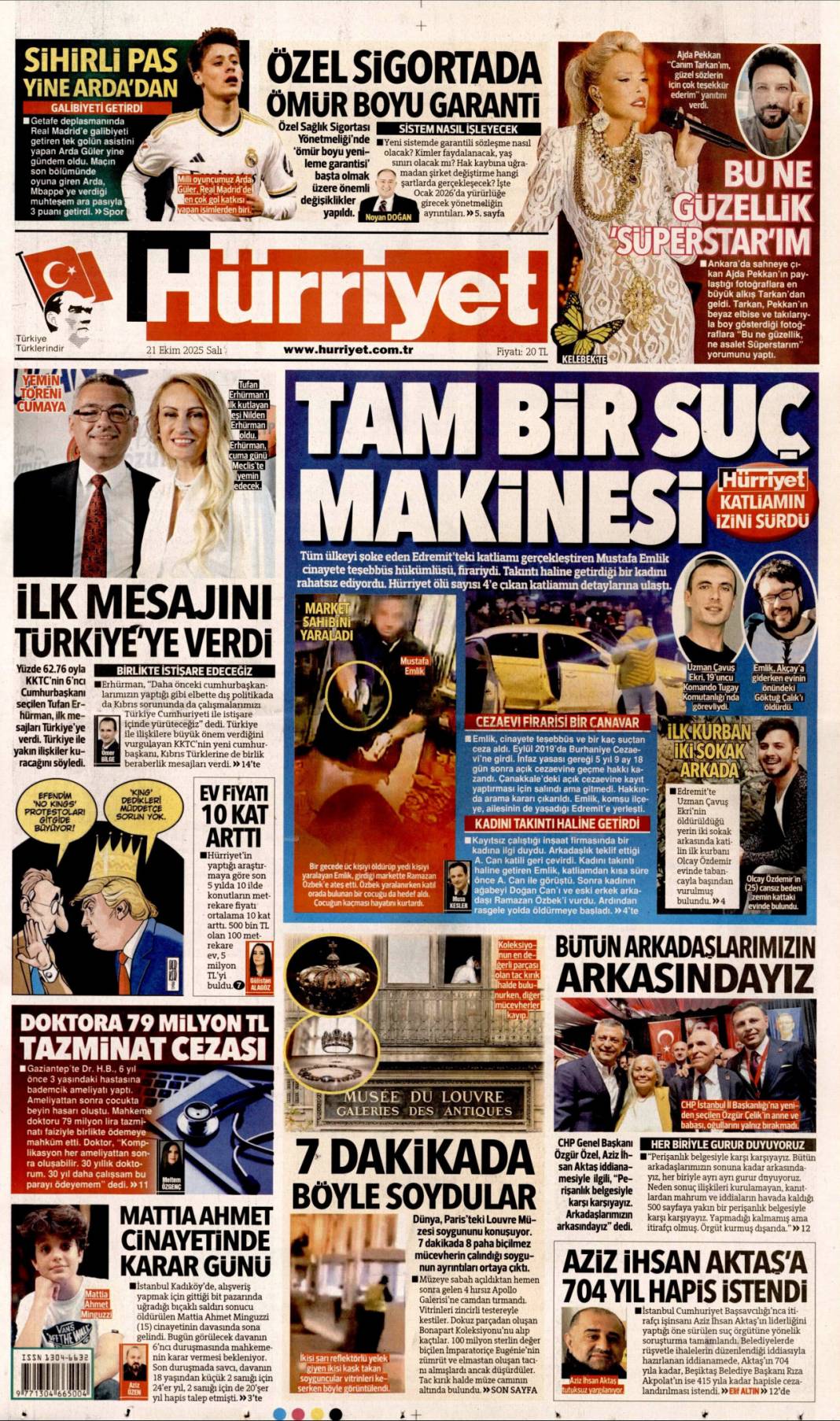 Tam bir suç makinesi: 21 Ekim 2025 Salı, gündeme dair merak edilen gazete manşetleri 1