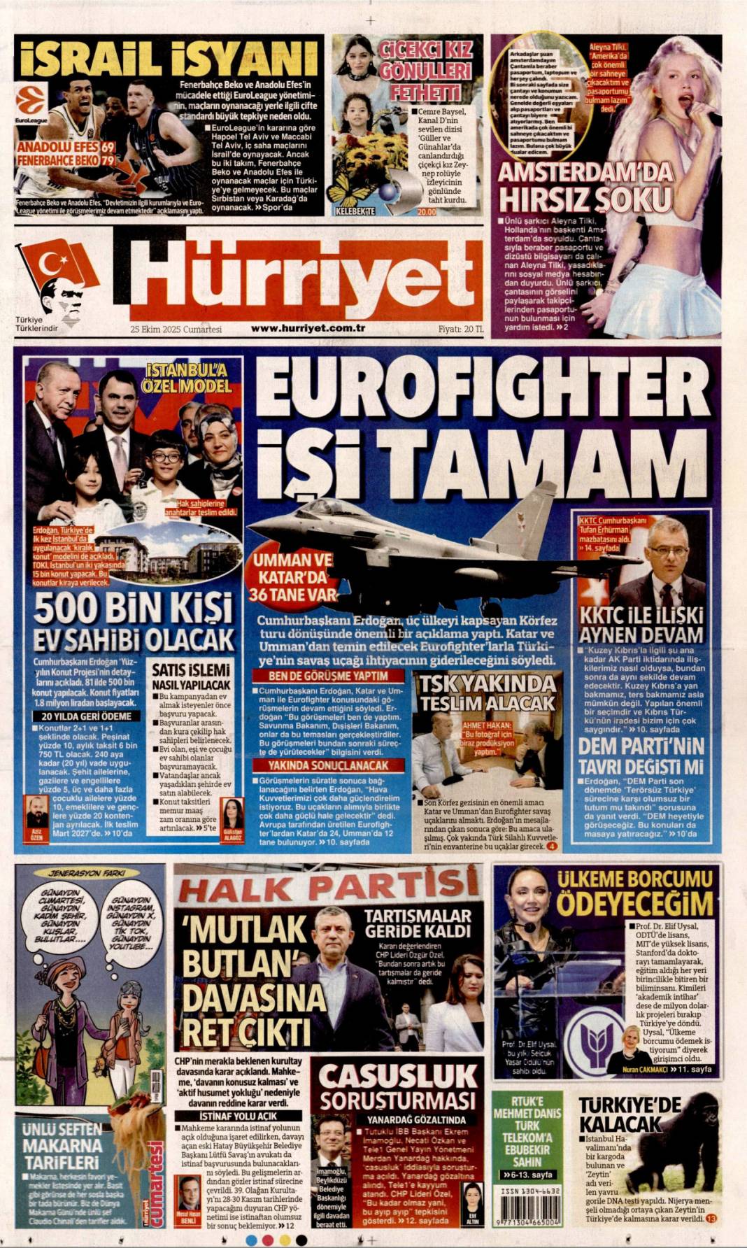 Dar gelirliye 500 bin konut: 25 Ekim 2025 Cumartesi güncel gazete manşetleri 10