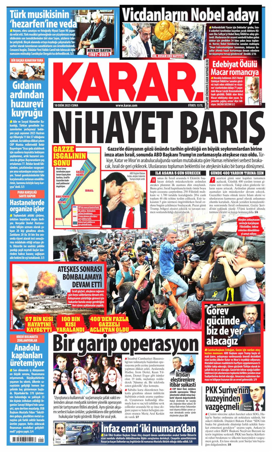 733 gün sonra silahlar sustu, Yüzün hep gülsün Gazze: 10 Ekim 2025 Cuma güncel gazete manşetleri 17