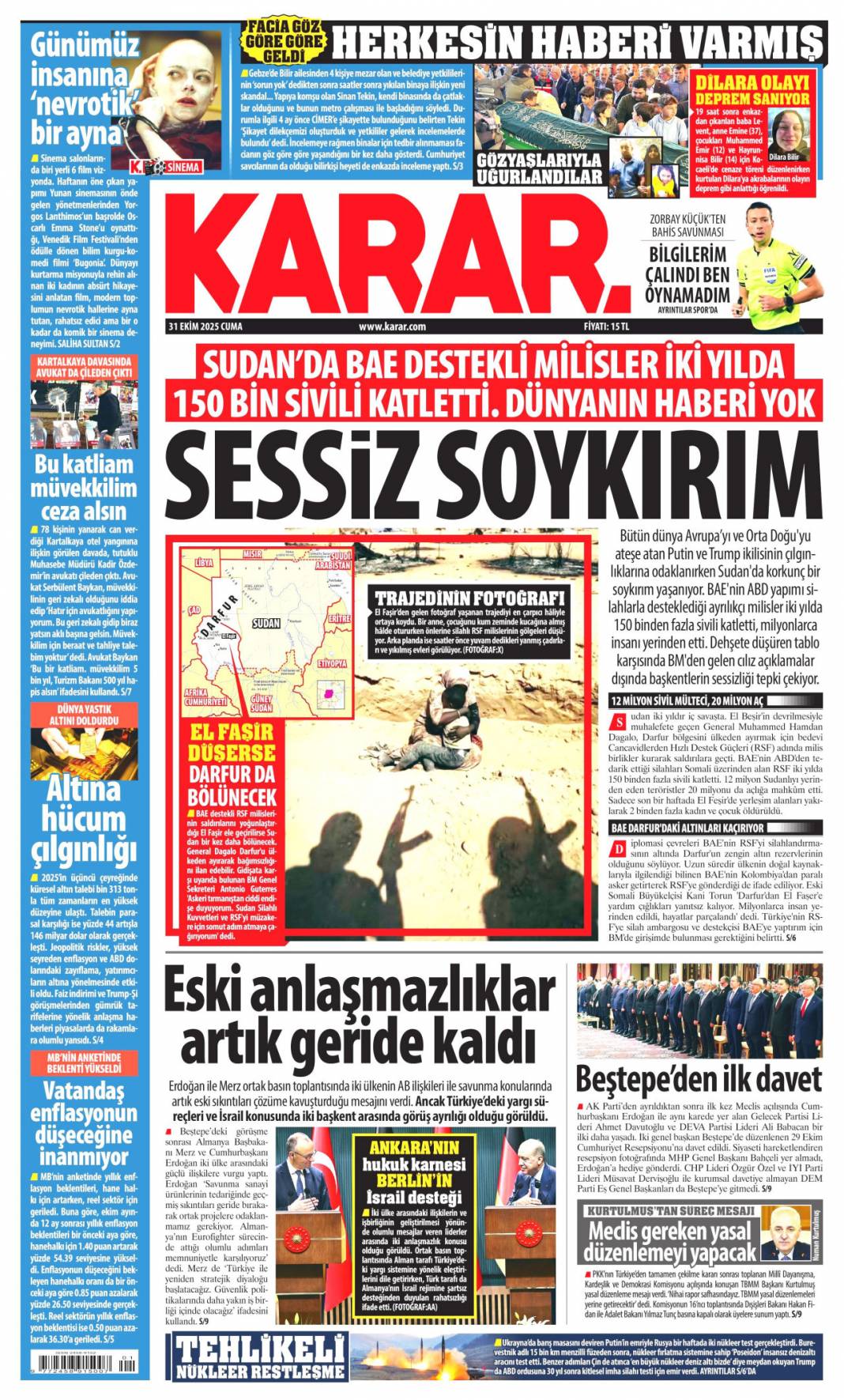 Şansölye'ye Gazze dersi: 31 Ekim 2025 Cuma güncel gazete manşetleri 11