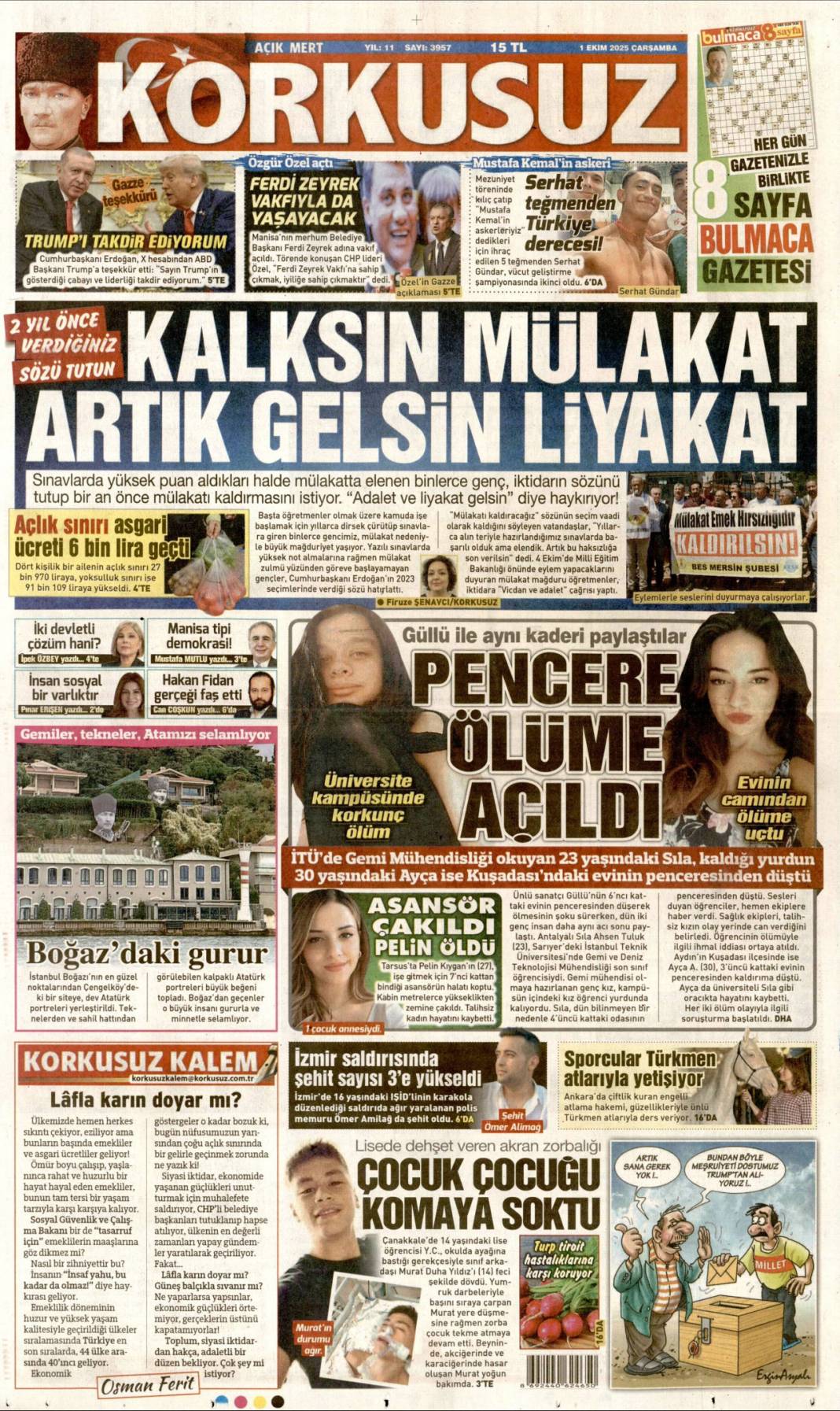 Gazze'de şimdi neler olacak? 1 Ekim 2025 Çarşamba, merak edilen güncel gazete manşetleri 15