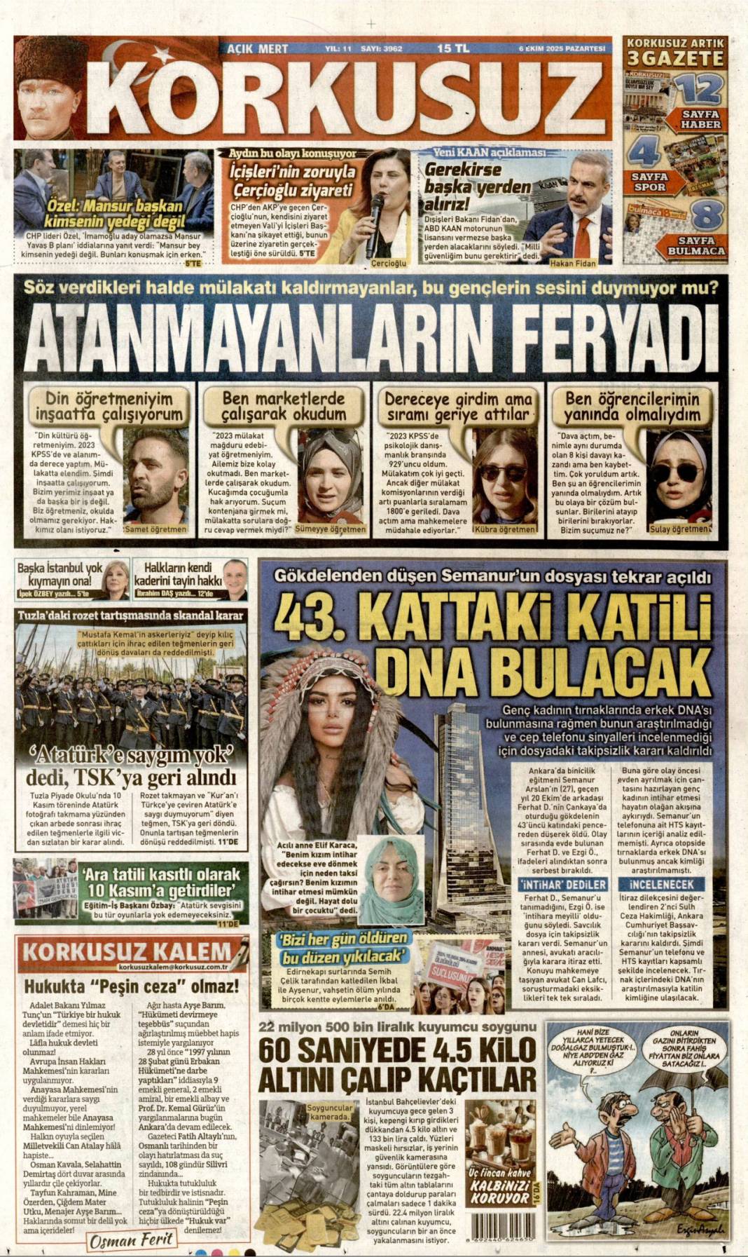 Soykırıma karşı Türkiye ayakta: 6 Ekim 2025 Pazartesi güncel gazete manşetleri 14