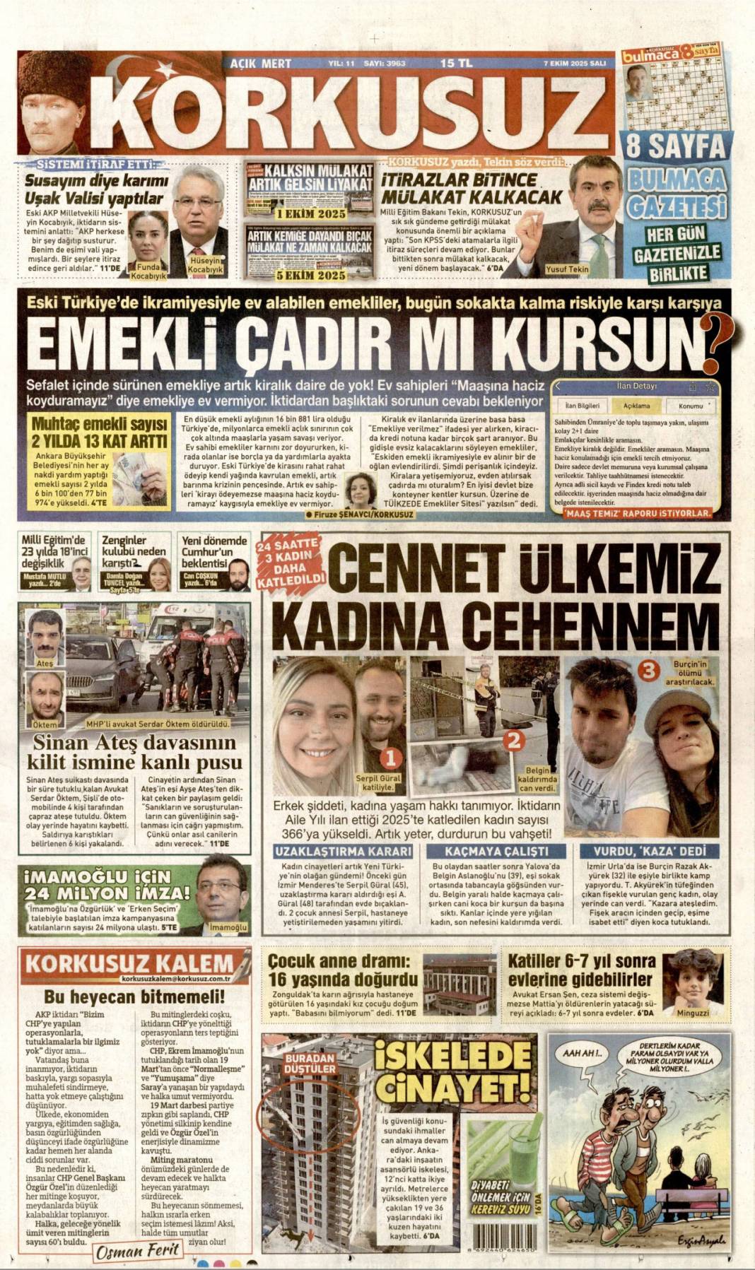 Ankara'dan Şam'a tam destek: YPG'yi beraber vuracağız! 7 Ekim 2025 Salı güncel gazete manşetleri 17