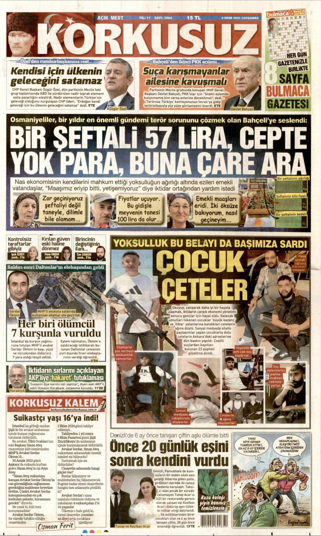 İsrail lehine İran sahada: 8 Ekim 2025 Çarşamba  güncel gazete manşetleri 8