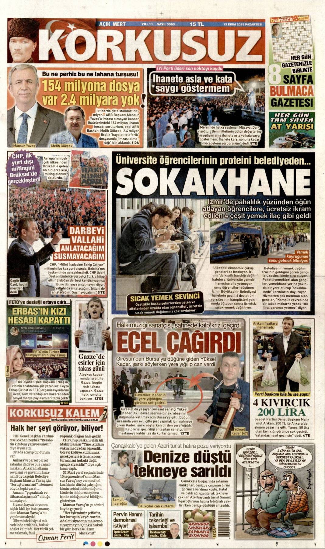 İsrail attığı imzanın arkasında durmalı: 13 Ekim 2025 Pazartesi, güncel gazete manşetleri 6