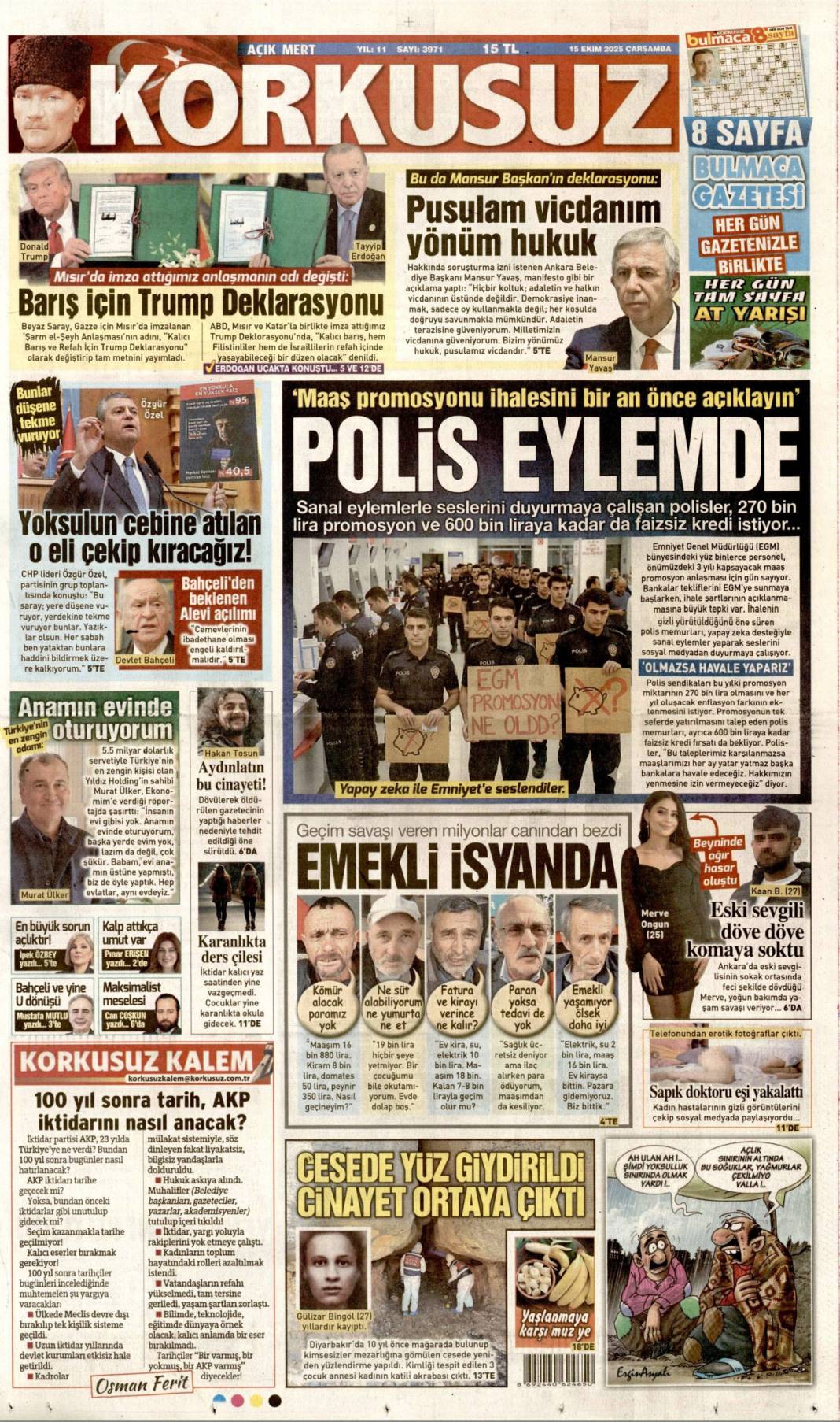 Gazze'ye can suyu olacağız: 15 Ekim 2025 Çarşamba güncel gazete manşetleri 13