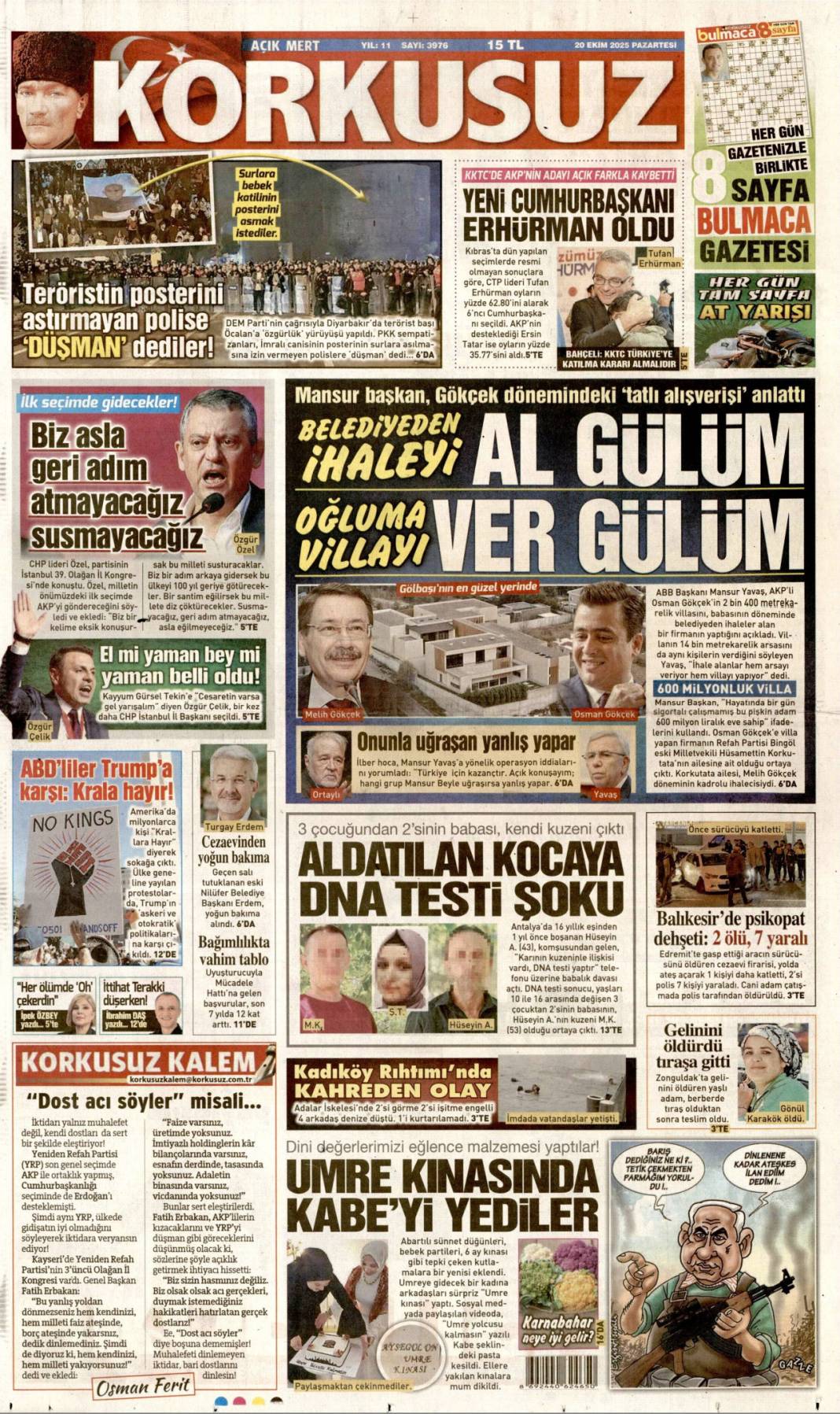 Katil İsrail'in ateşkesi yok: 20 Ekim 2025 Pazartesi güncel gazete manşetleri 6