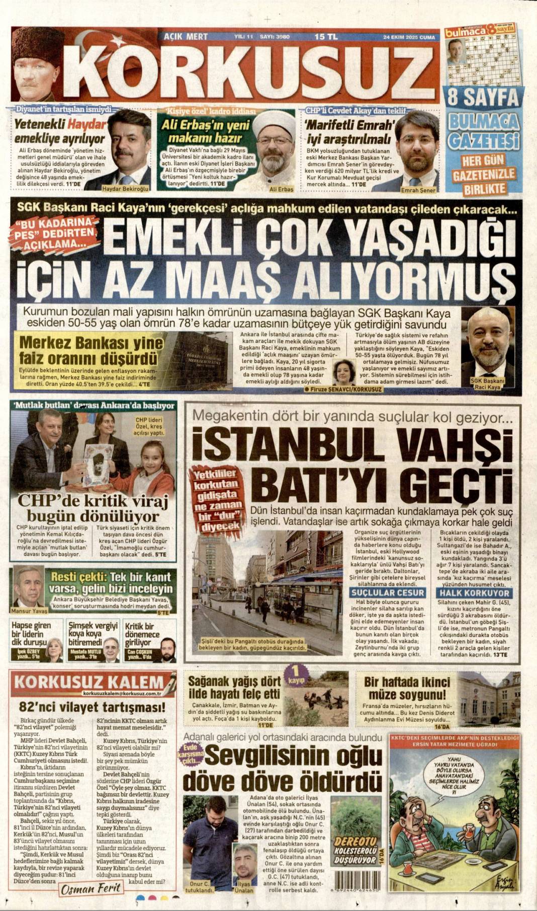 Boğazı haraca bağlamışlar: 24 Ekim 2025 cuma, güncel gazete manşetleri 6