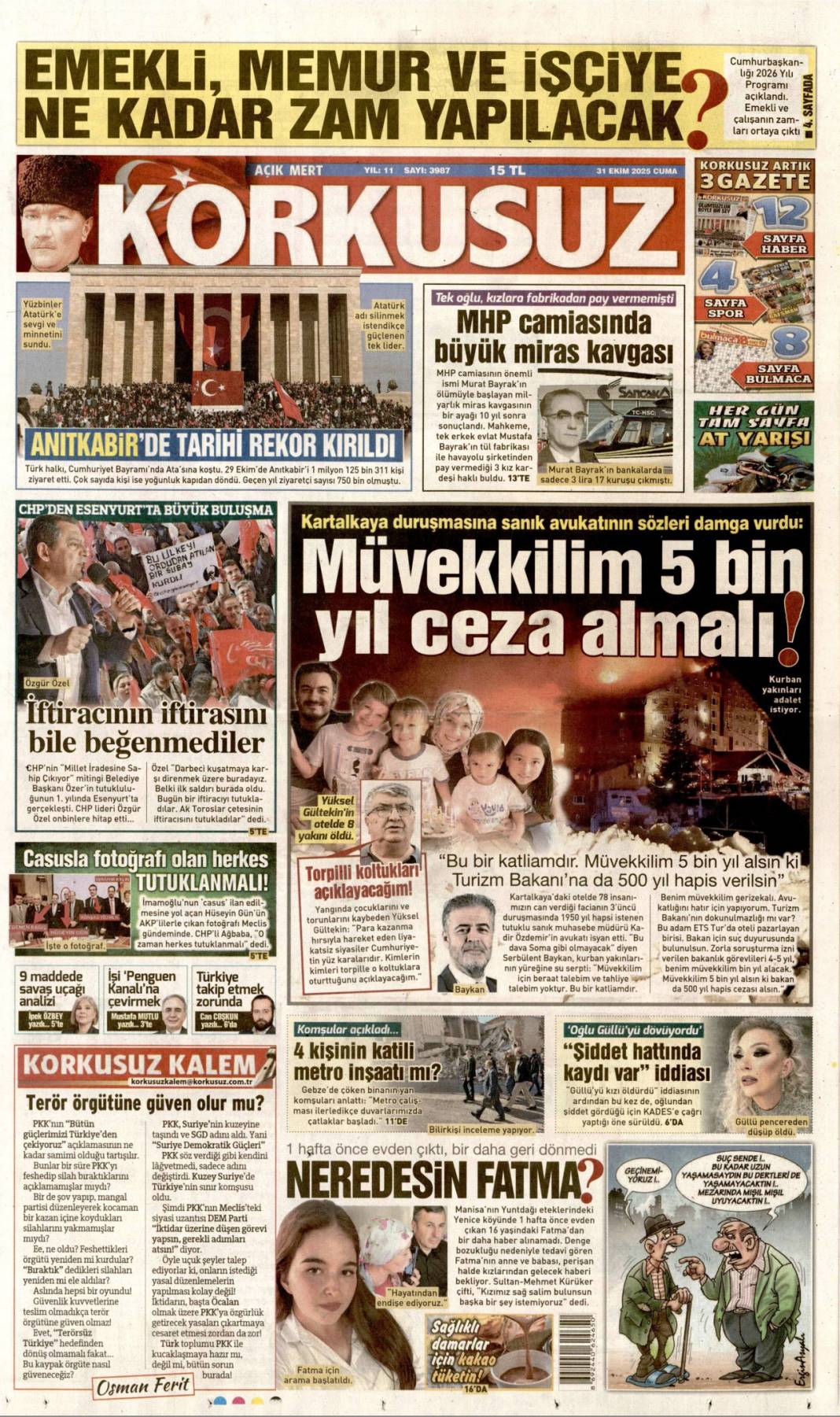 Şansölye'ye Gazze dersi: 31 Ekim 2025 Cuma güncel gazete manşetleri 12