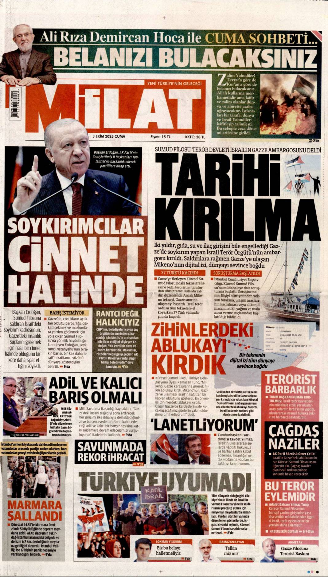 Karizma çizen 497 cesur yürek: 3 Ekim 2025 Cuma güncel gazete manşetleri 14