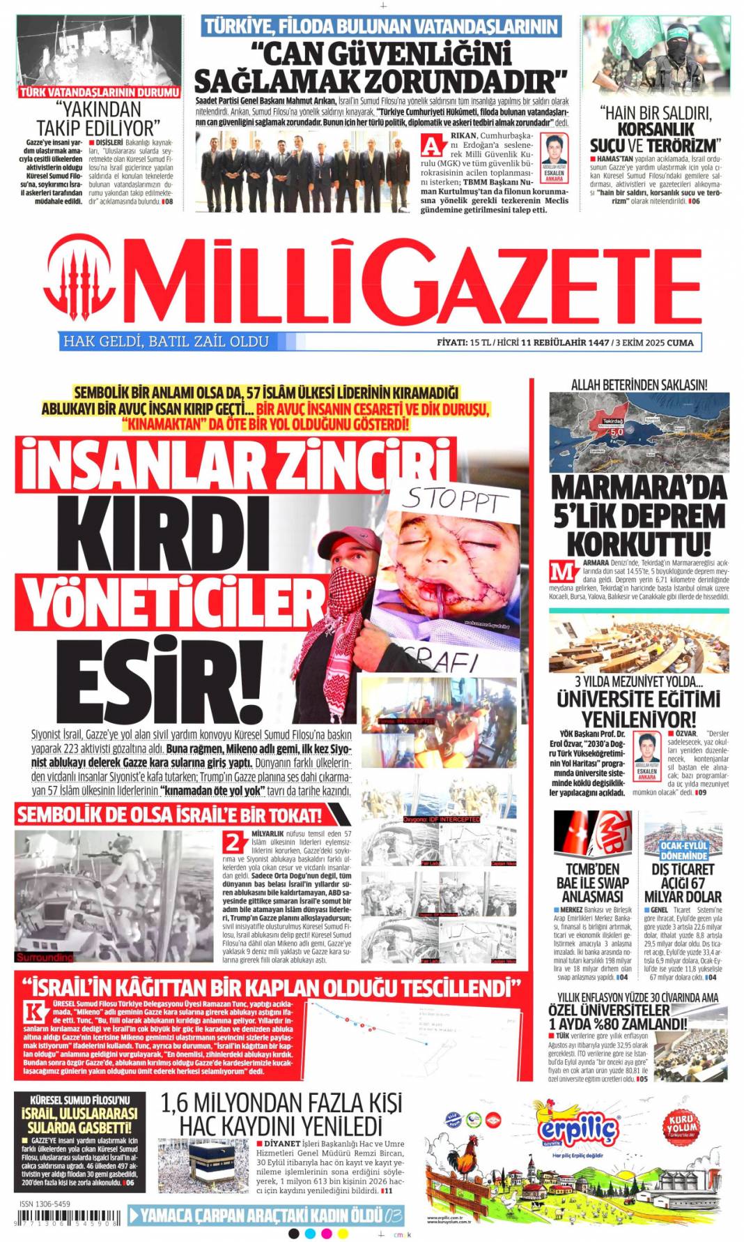 Karizma çizen 497 cesur yürek: 3 Ekim 2025 Cuma güncel gazete manşetleri 15