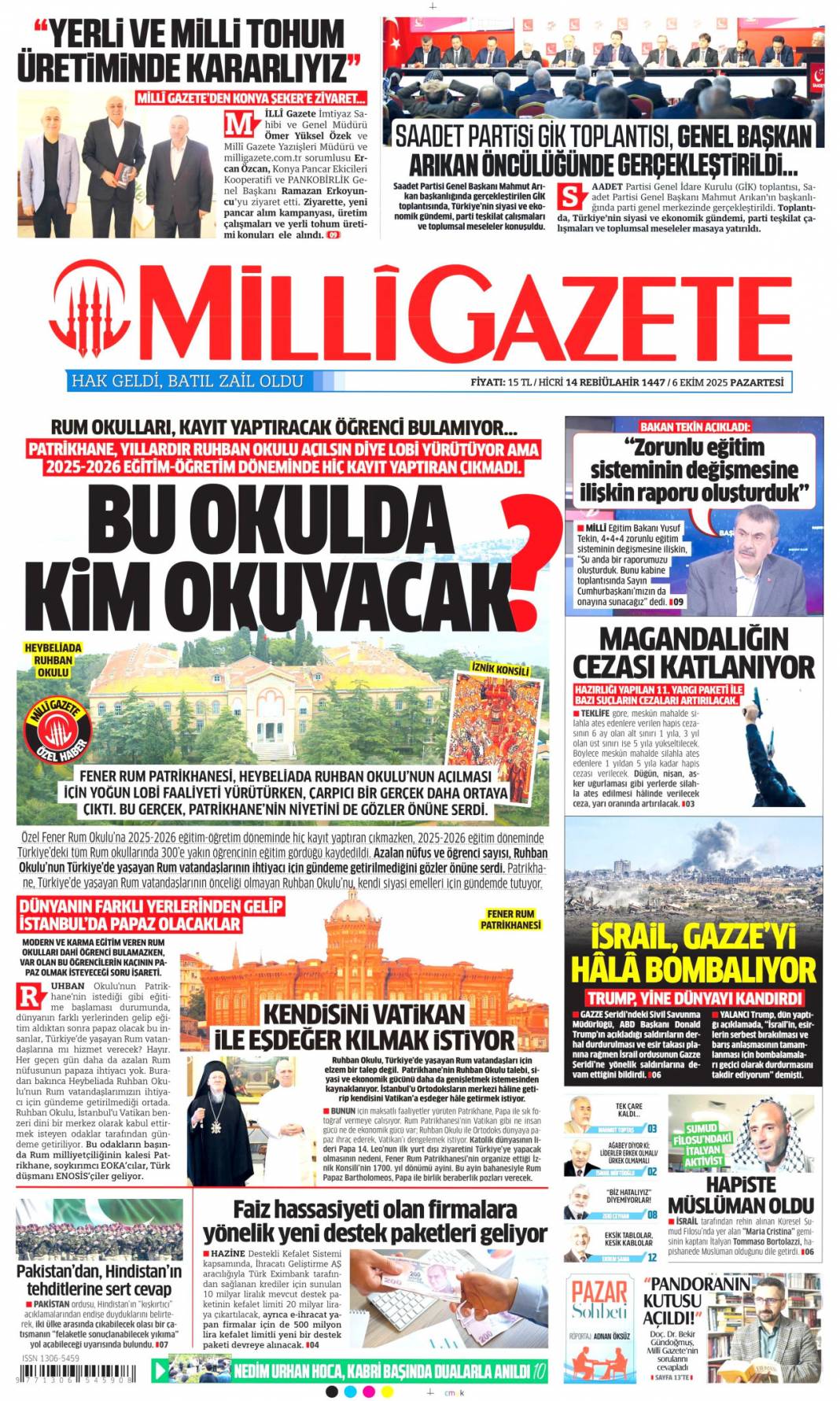 Soykırıma karşı Türkiye ayakta: 6 Ekim 2025 Pazartesi güncel gazete manşetleri 16