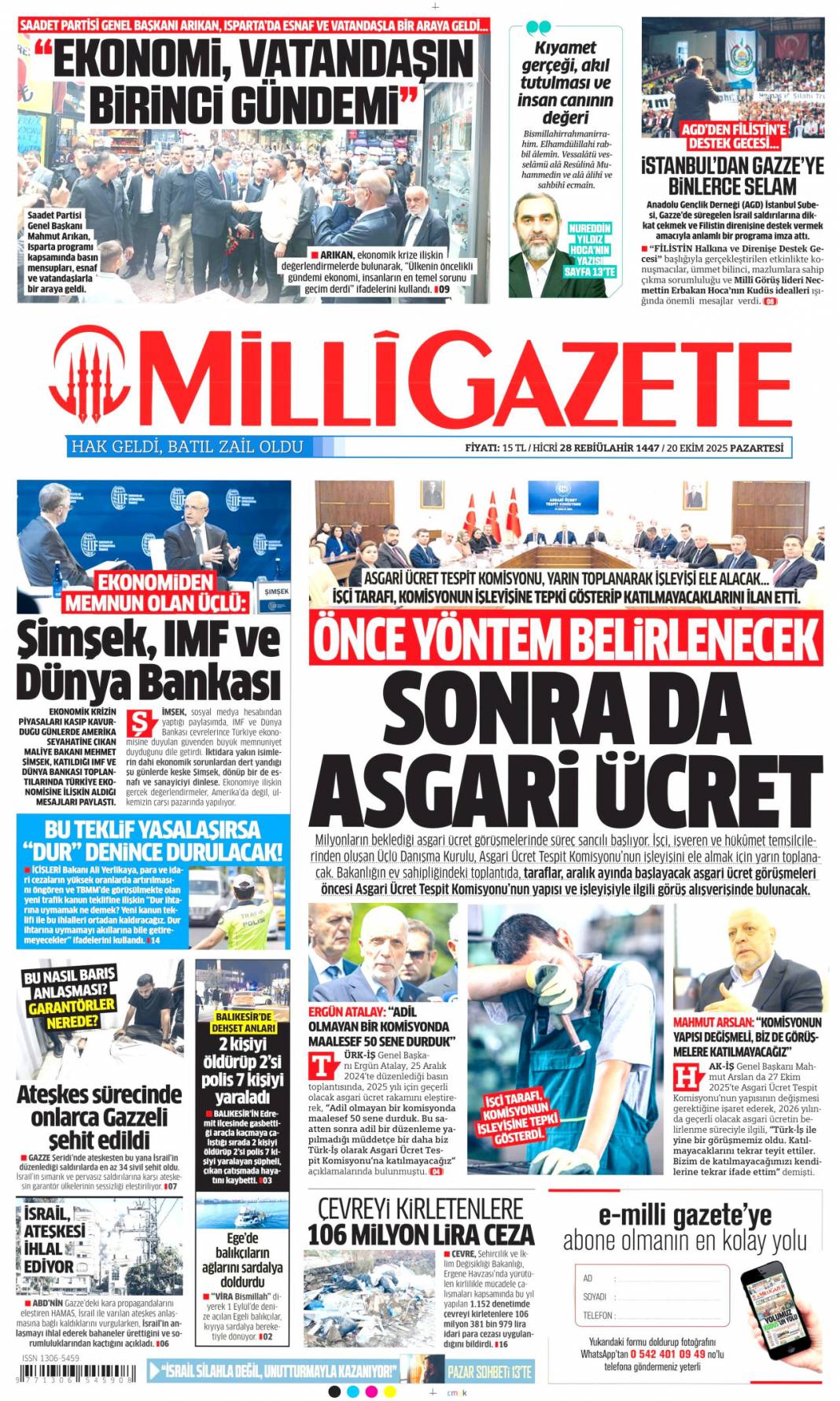 Katil İsrail'in ateşkesi yok: 20 Ekim 2025 Pazartesi güncel gazete manşetleri 16