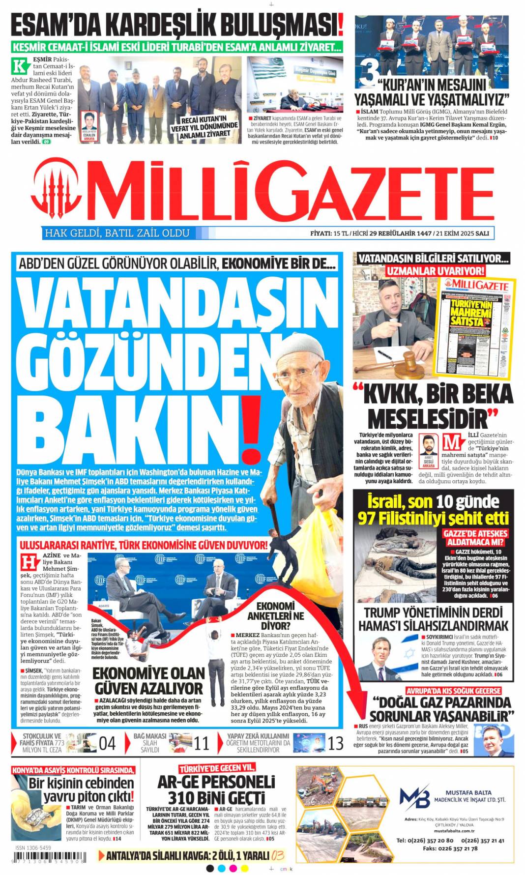 Tam bir suç makinesi: 21 Ekim 2025 Salı, gündeme dair merak edilen gazete manşetleri 12