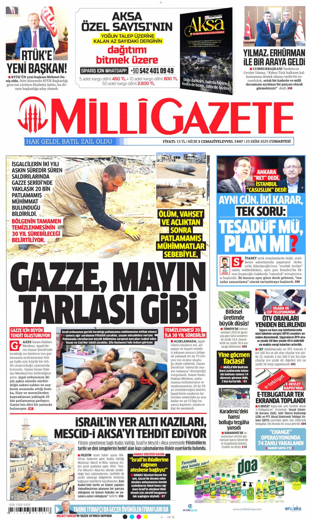 Dar gelirliye 500 bin konut: 25 Ekim 2025 Cumartesi güncel gazete manşetleri 14