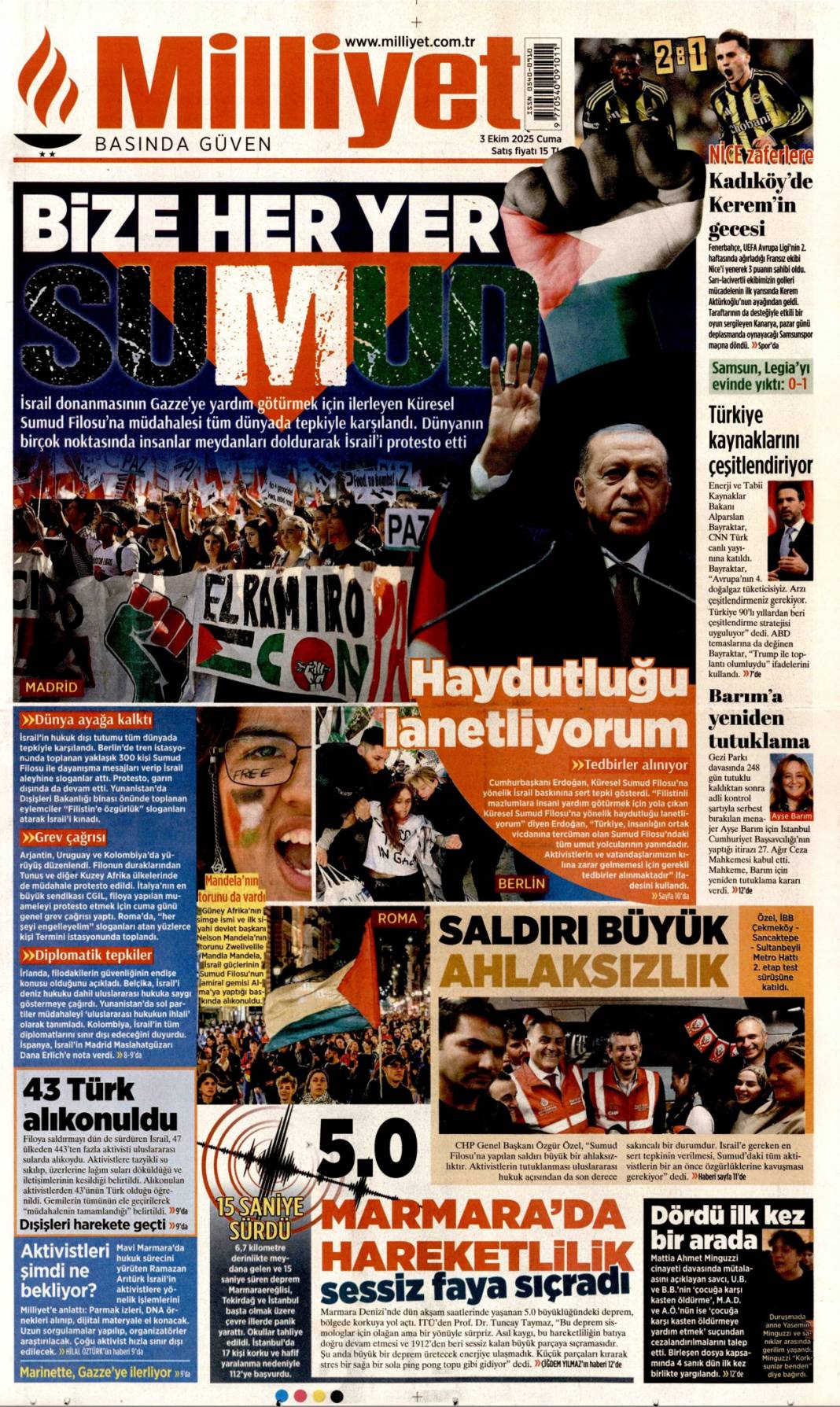 Karizma çizen 497 cesur yürek: 3 Ekim 2025 Cuma güncel gazete manşetleri 5