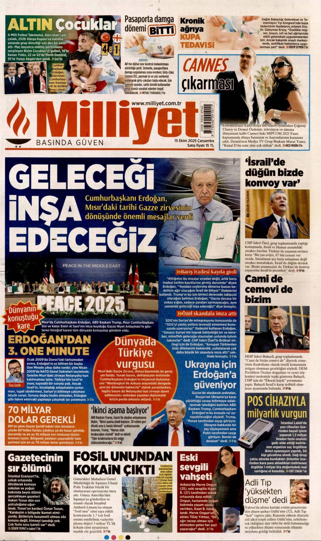 Gazze'ye can suyu olacağız: 15 Ekim 2025 Çarşamba güncel gazete manşetleri 4