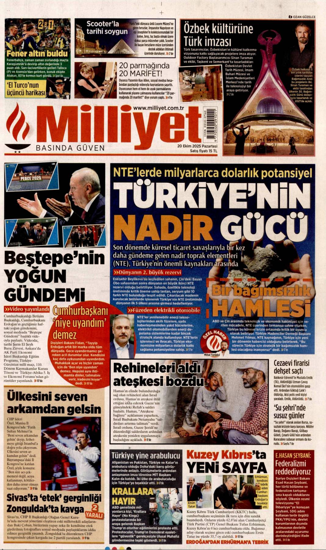 Katil İsrail'in ateşkesi yok: 20 Ekim 2025 Pazartesi güncel gazete manşetleri 3