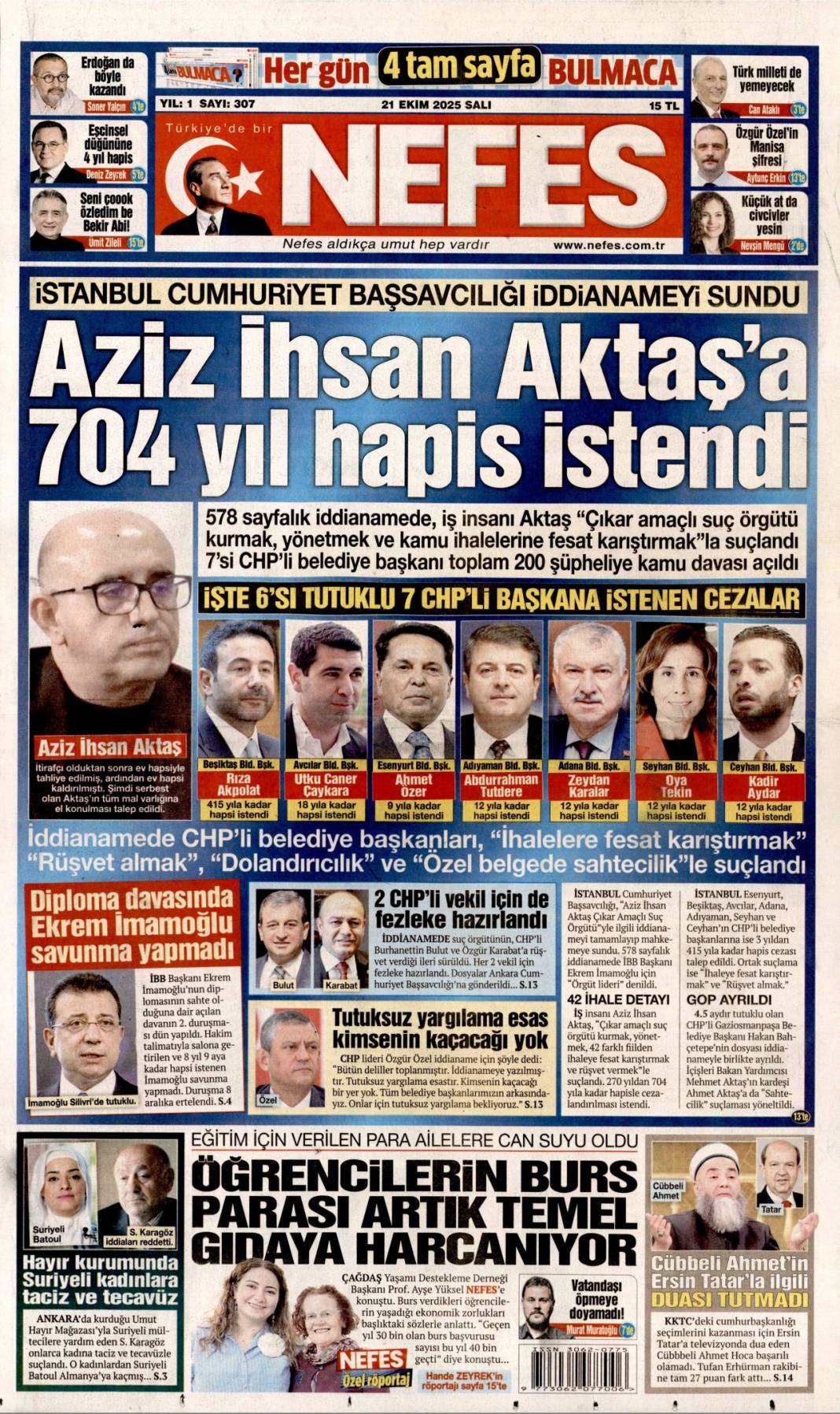 Tam bir suç makinesi: 21 Ekim 2025 Salı, gündeme dair merak edilen gazete manşetleri 15