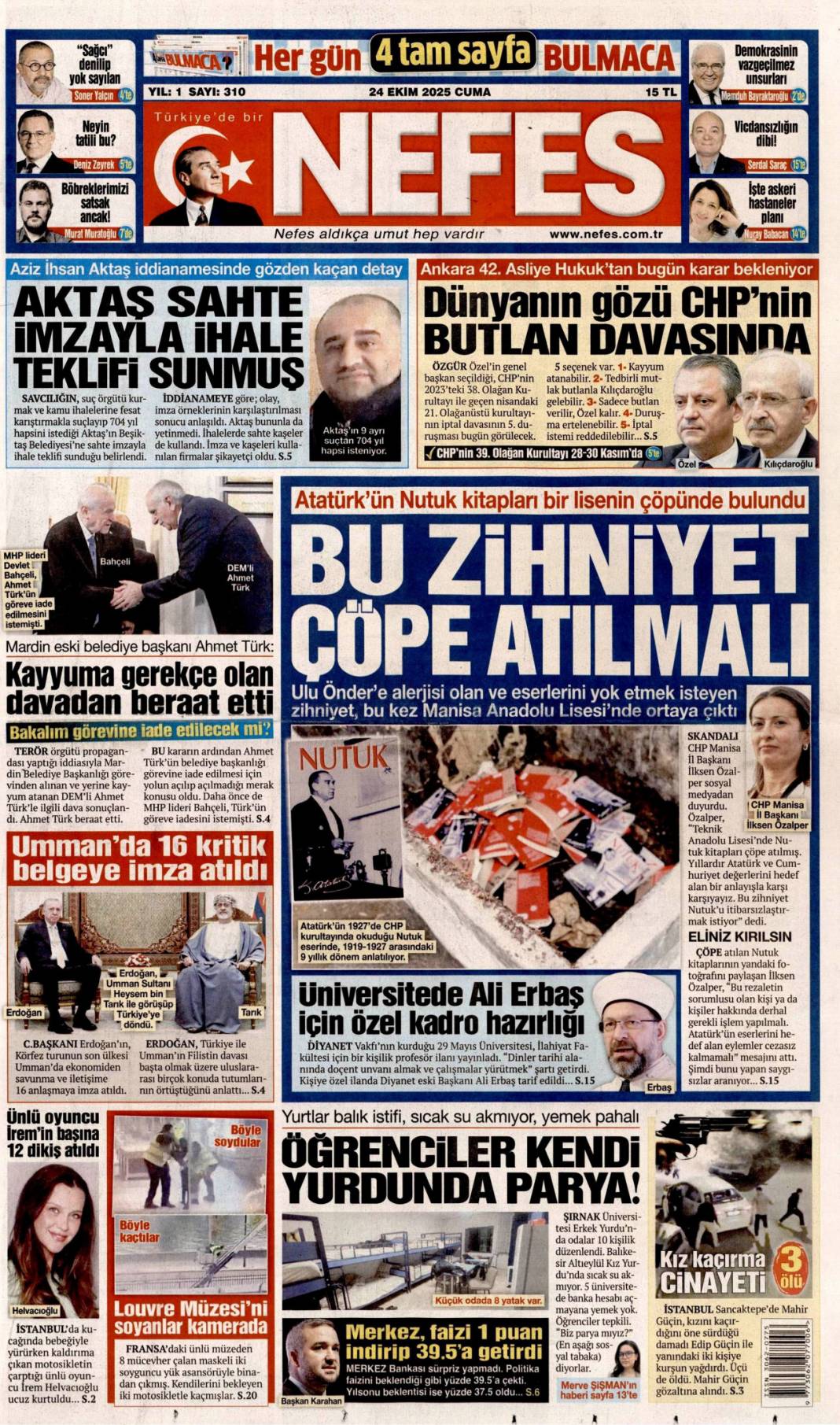 Boğazı haraca bağlamışlar: 24 Ekim 2025 cuma, güncel gazete manşetleri 10