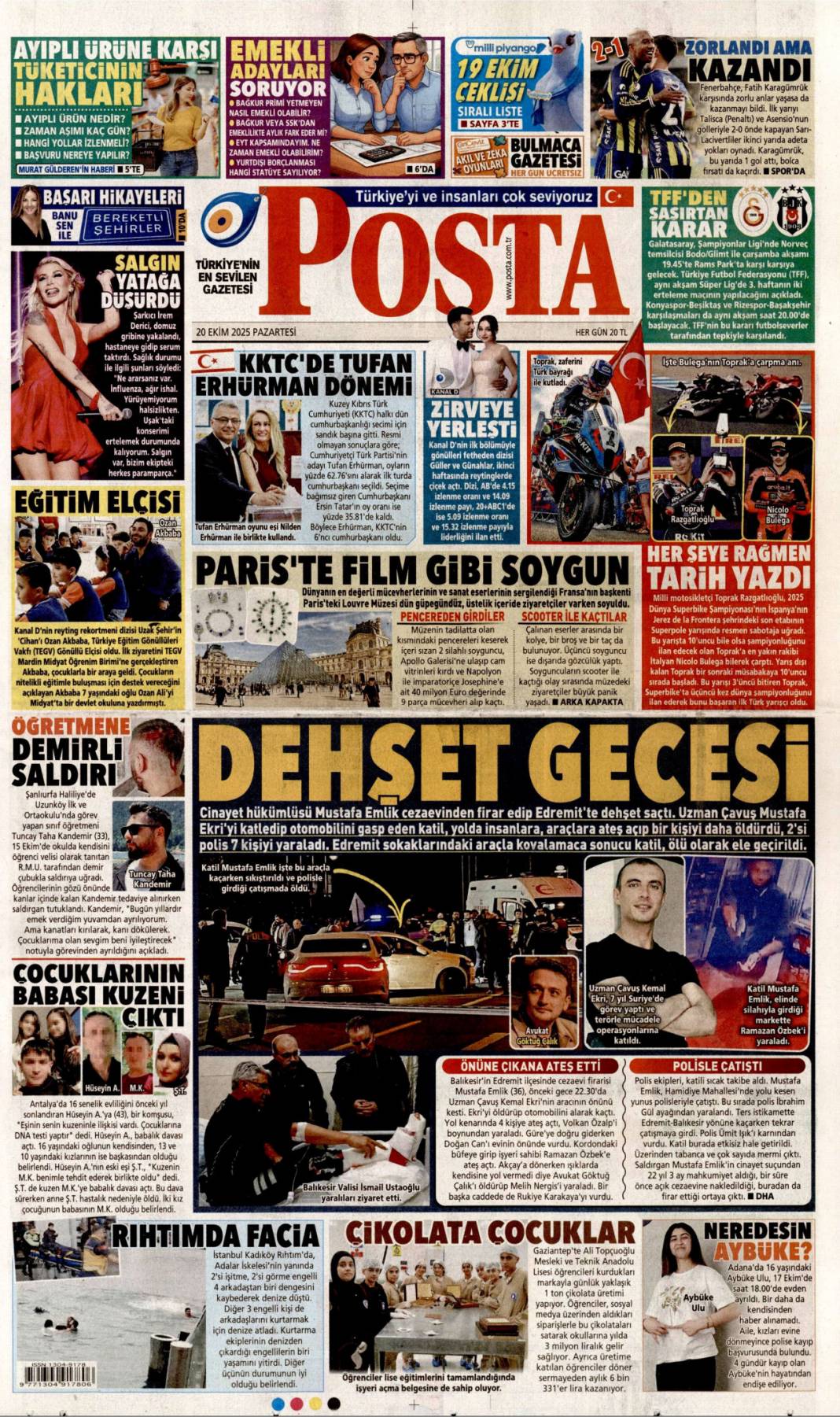 Katil İsrail'in ateşkesi yok: 20 Ekim 2025 Pazartesi güncel gazete manşetleri 17