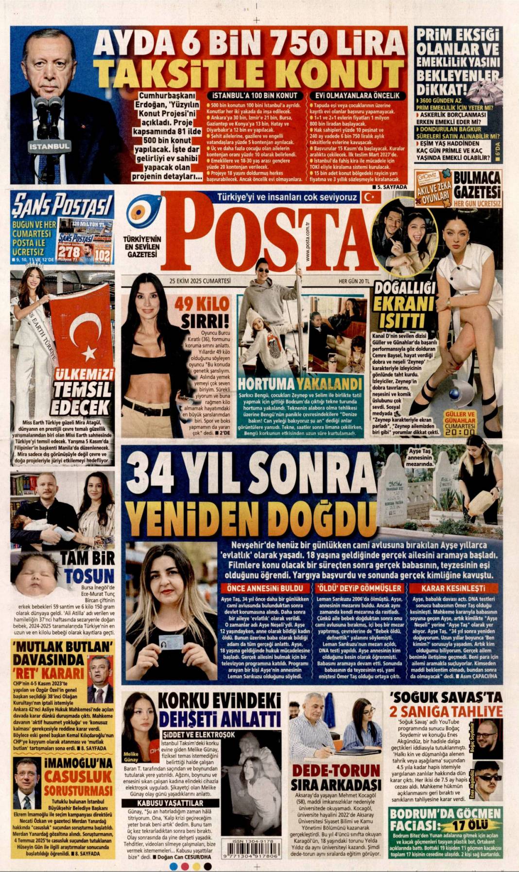 Dar gelirliye 500 bin konut: 25 Ekim 2025 Cumartesi güncel gazete manşetleri 17