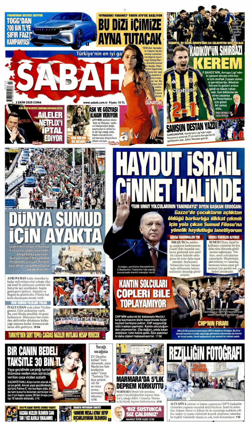 Karizma çizen 497 cesur yürek: 3 Ekim 2025 Cuma güncel gazete manşetleri 2