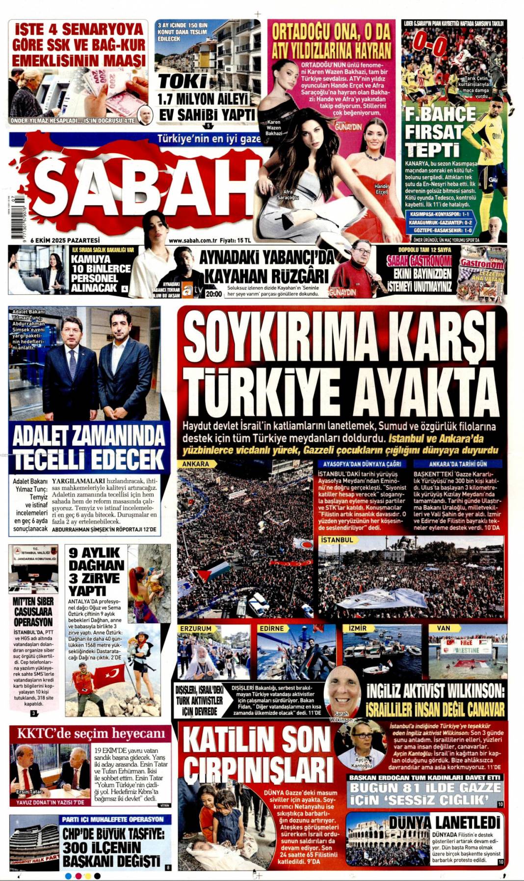 Soykırıma karşı Türkiye ayakta: 6 Ekim 2025 Pazartesi güncel gazete manşetleri 1