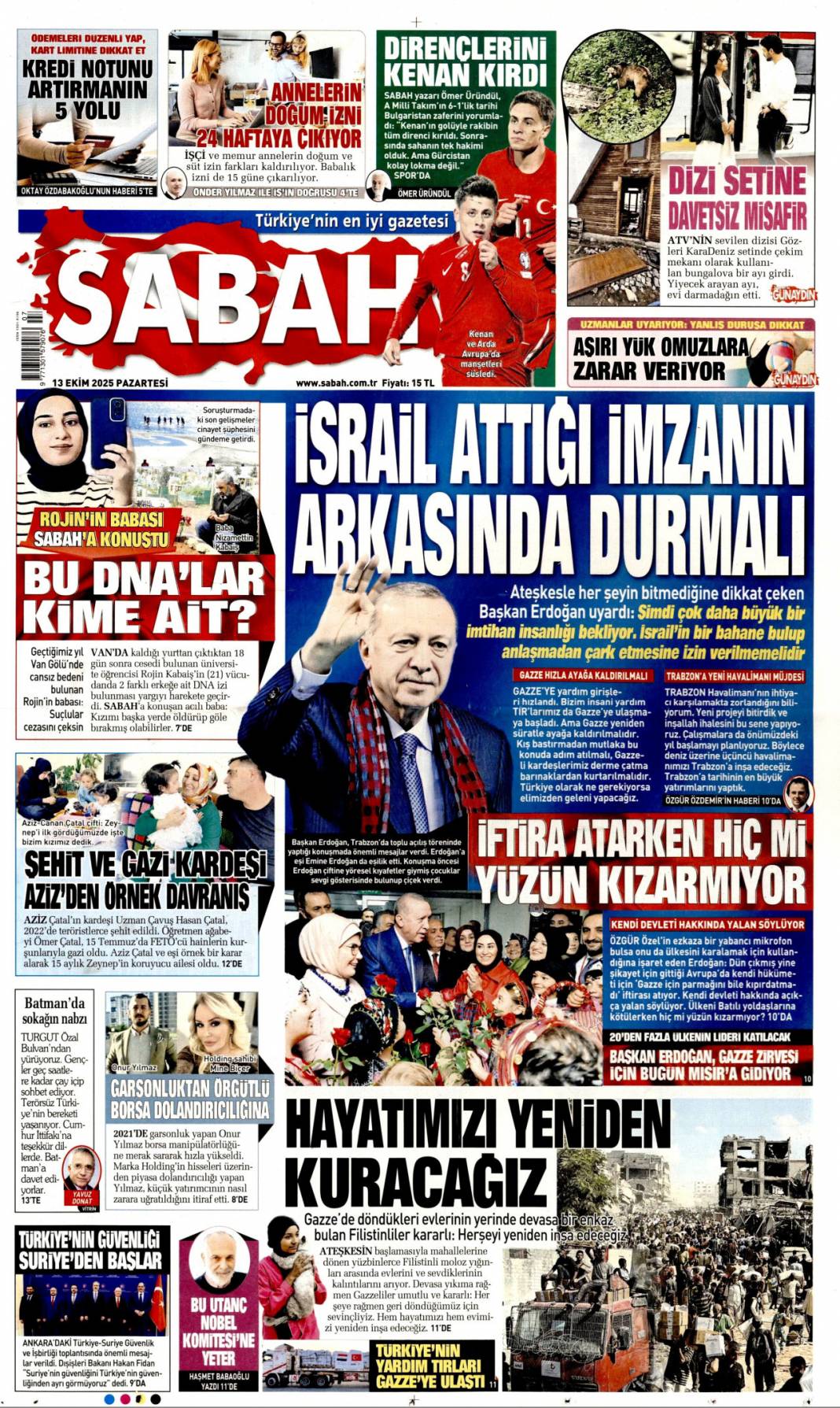 İsrail attığı imzanın arkasında durmalı: 13 Ekim 2025 Pazartesi, güncel gazete manşetleri 1