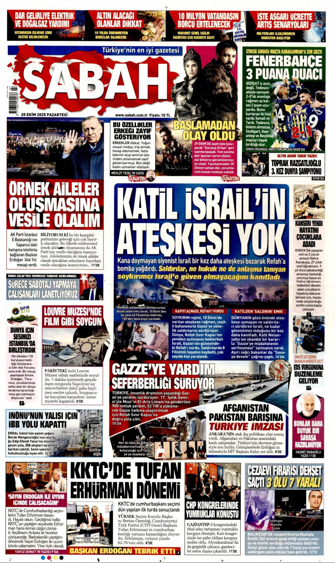 Katil İsrail'in ateşkesi yok: 20 Ekim 2025 Pazartesi güncel gazete manşetleri 1