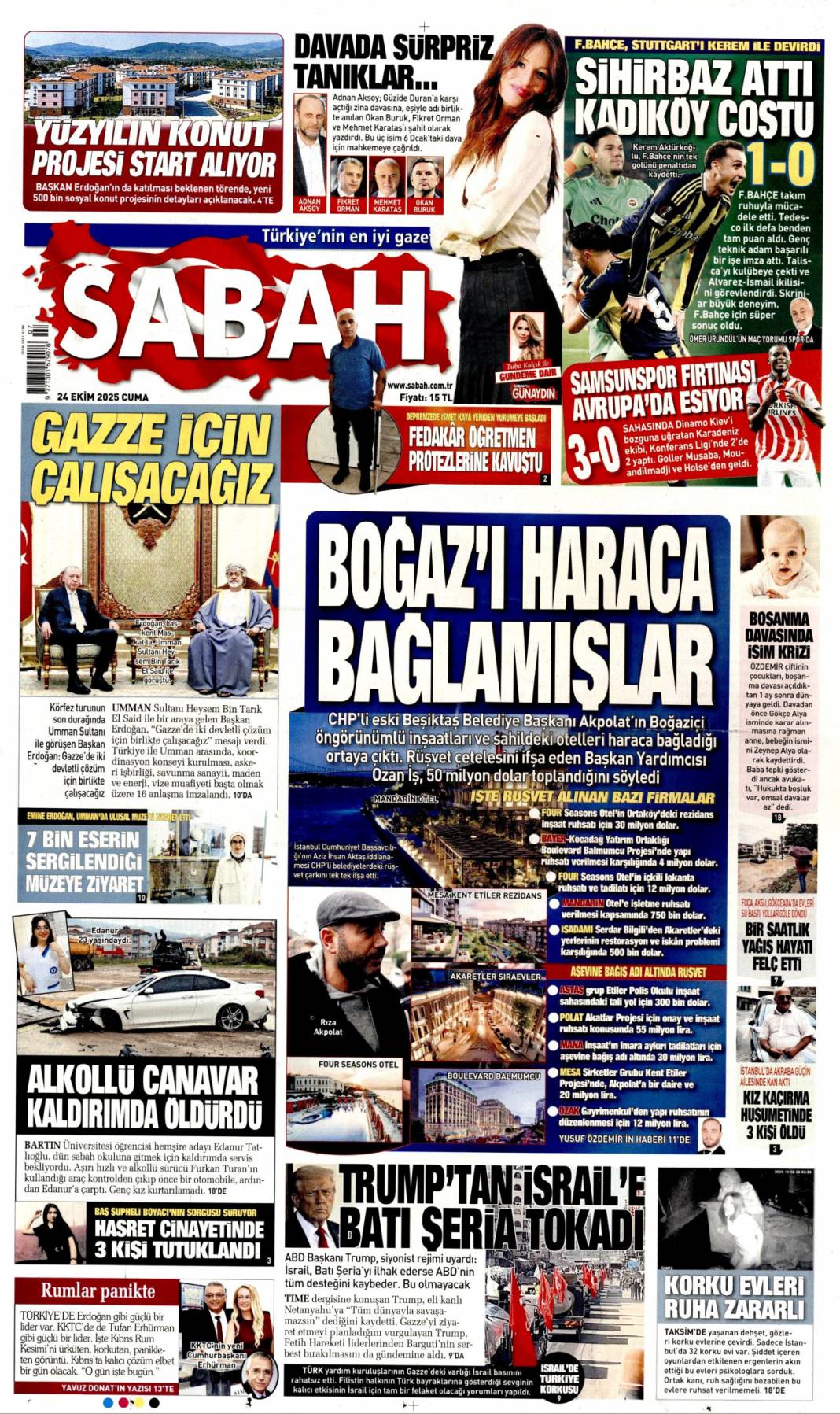 Boğazı haraca bağlamışlar: 24 Ekim 2025 cuma, güncel gazete manşetleri 1