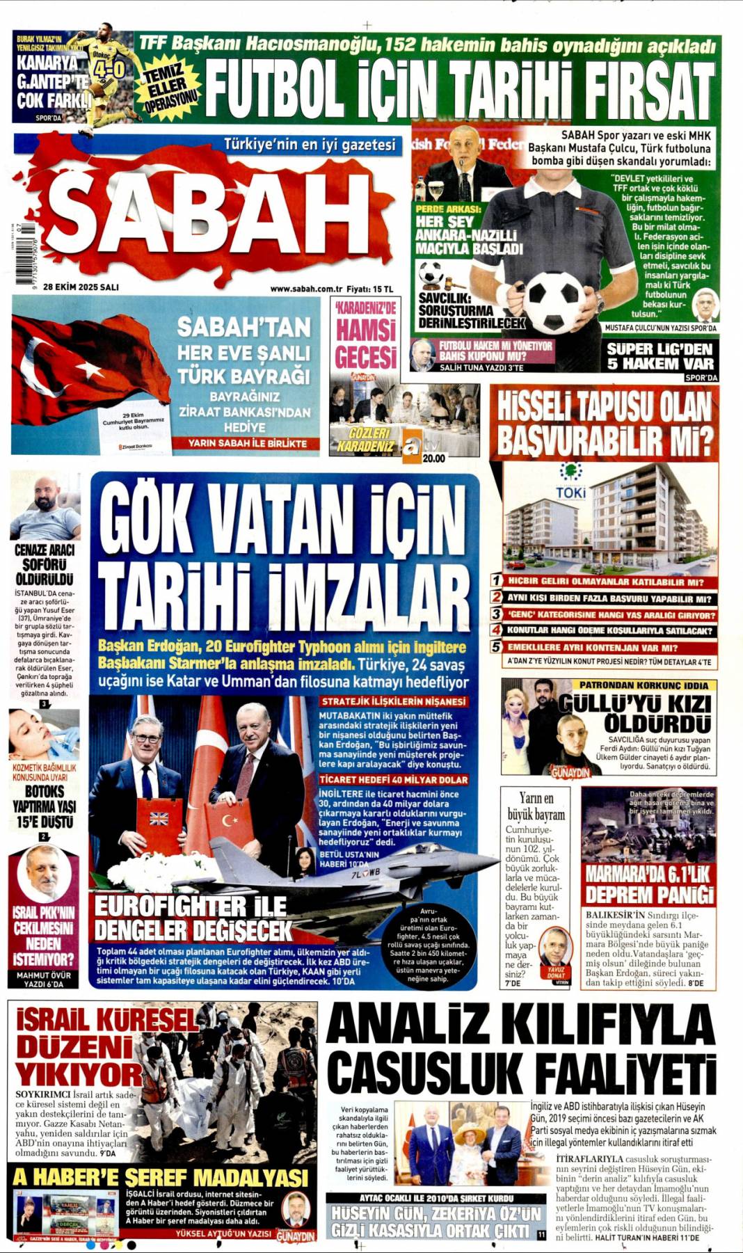Gök Vatan için tarihi imzalar: 28 Ekim 2025 Salı, güncel gazete manşetleri... 1