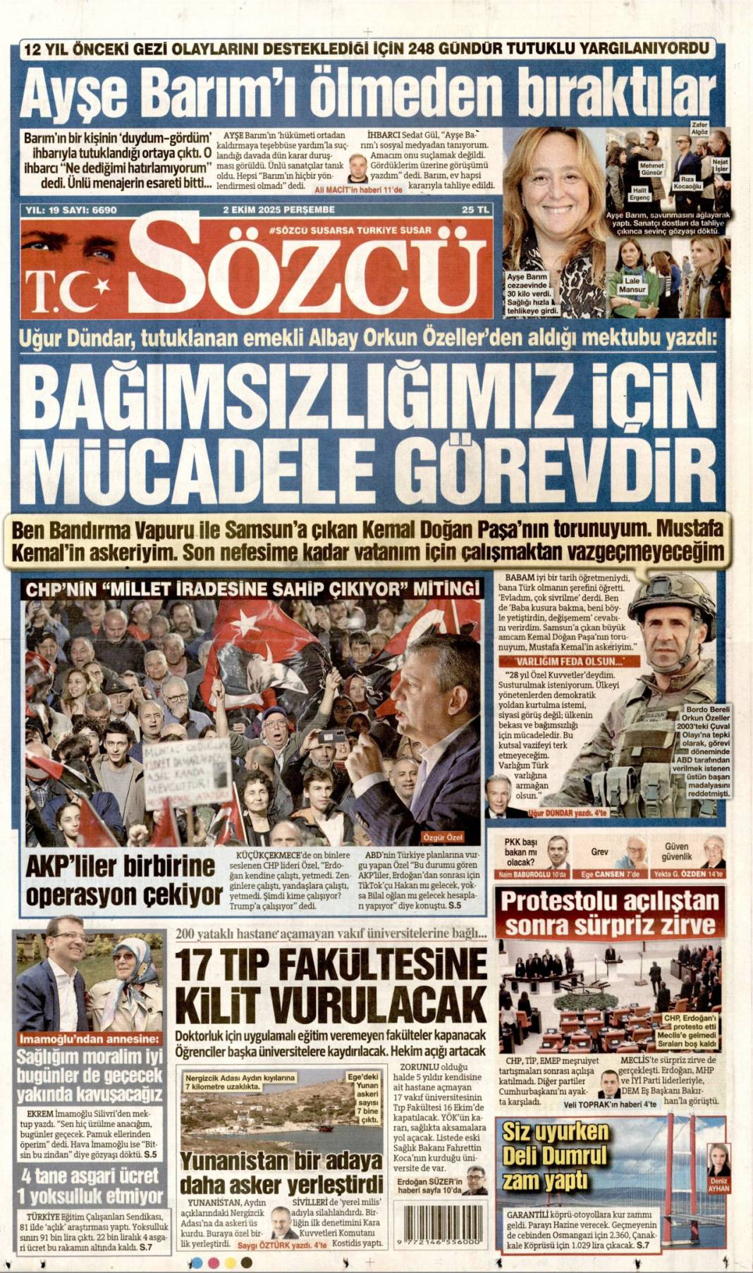 CHP'ye milli birlik dersi: 2 Ekim 2025 Perşembe güncel gazete manşetleri 5