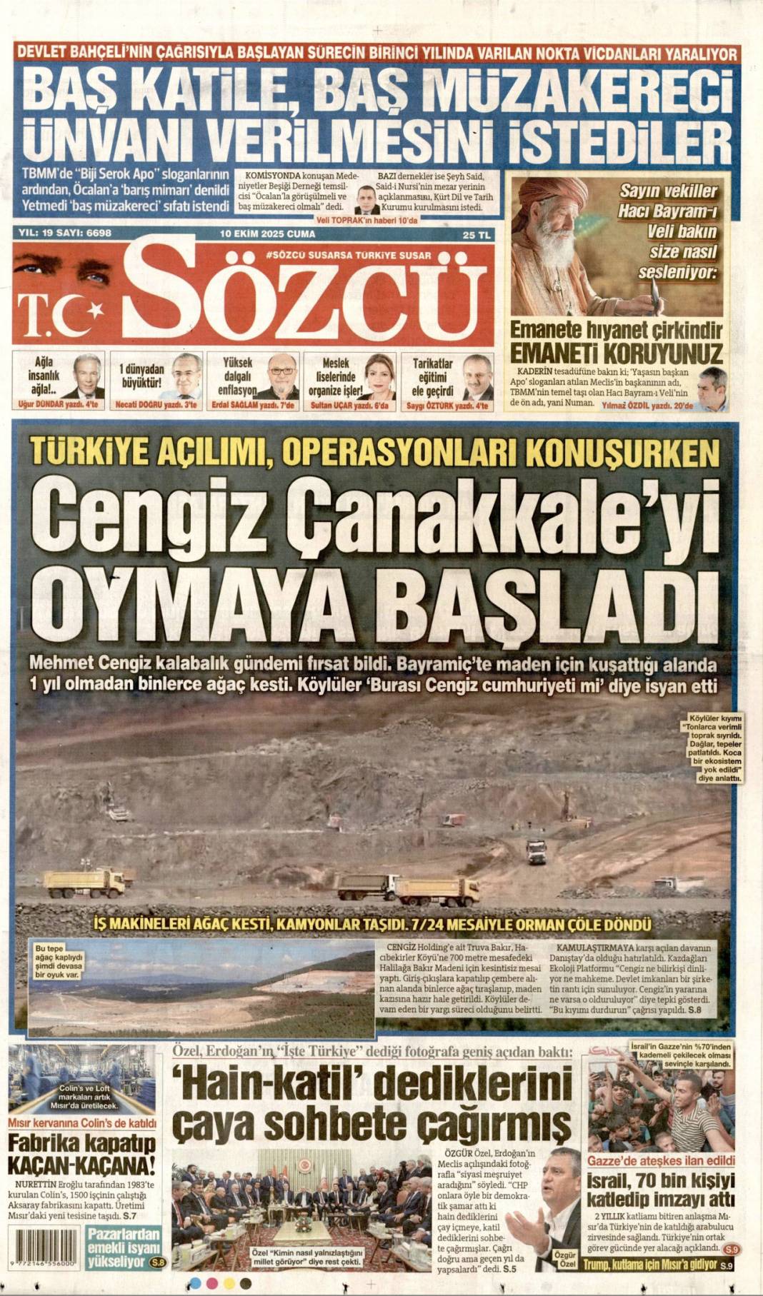 733 gün sonra silahlar sustu, Yüzün hep gülsün Gazze: 10 Ekim 2025 Cuma güncel gazete manşetleri 10
